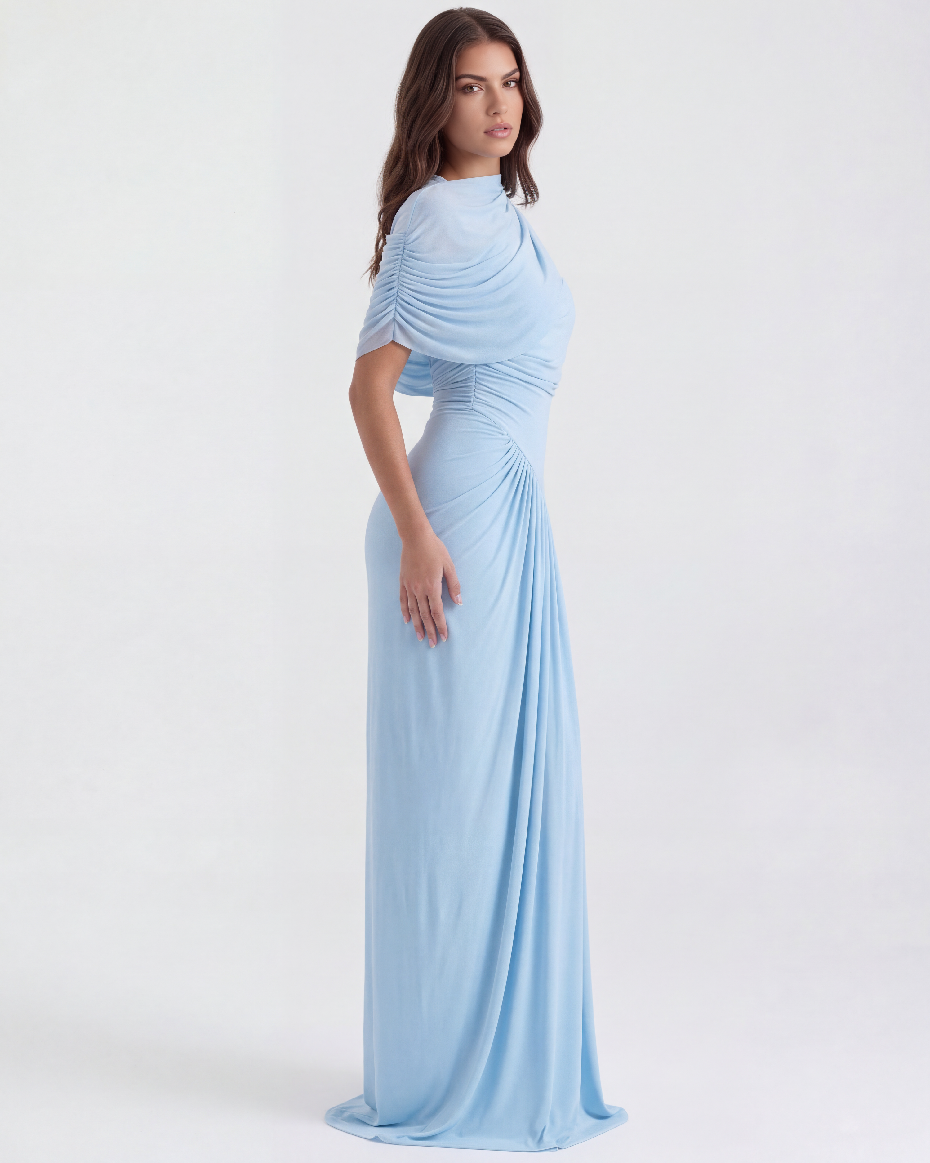 Abito maxi Camilla blu baby scialle drappeggiato Bella di Roma – scialle drappeggiato