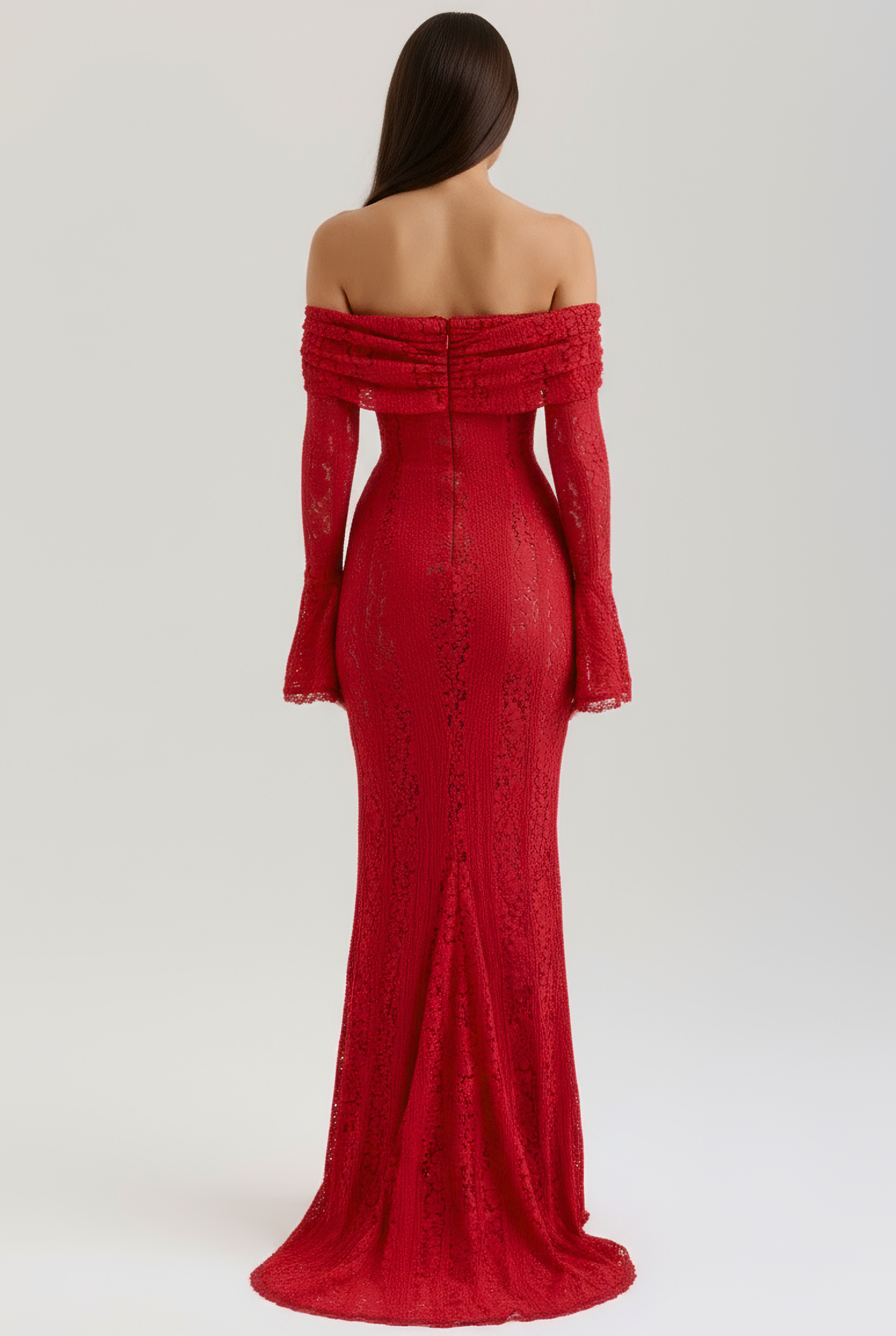 Abito maxi Alessandra pizzo floreale rosso Bella di Roma – look red carpet taglie XS-XL