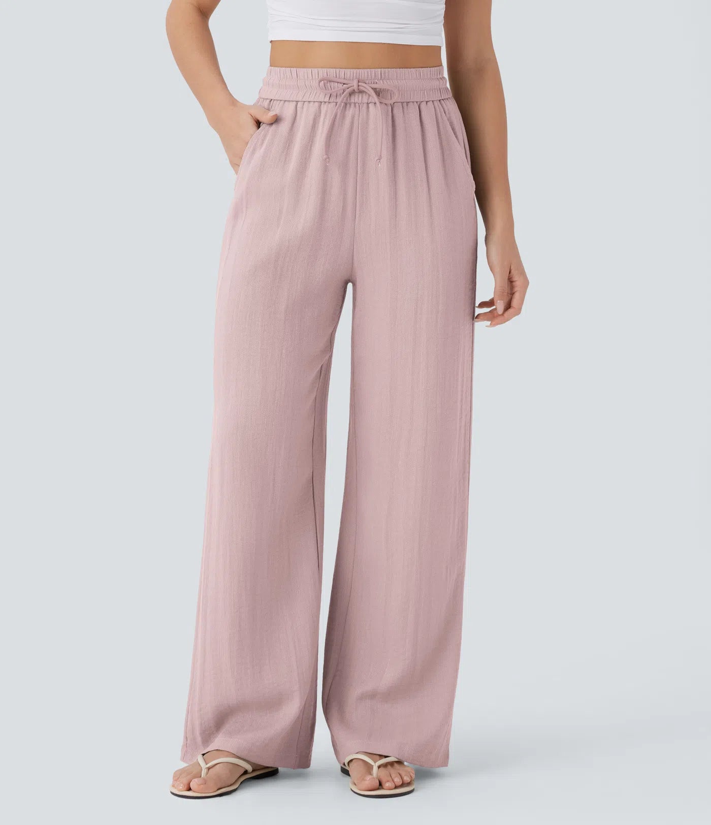 Pantaloni Baggy Casual in Lino Bella di Roma – rosa vista frontale