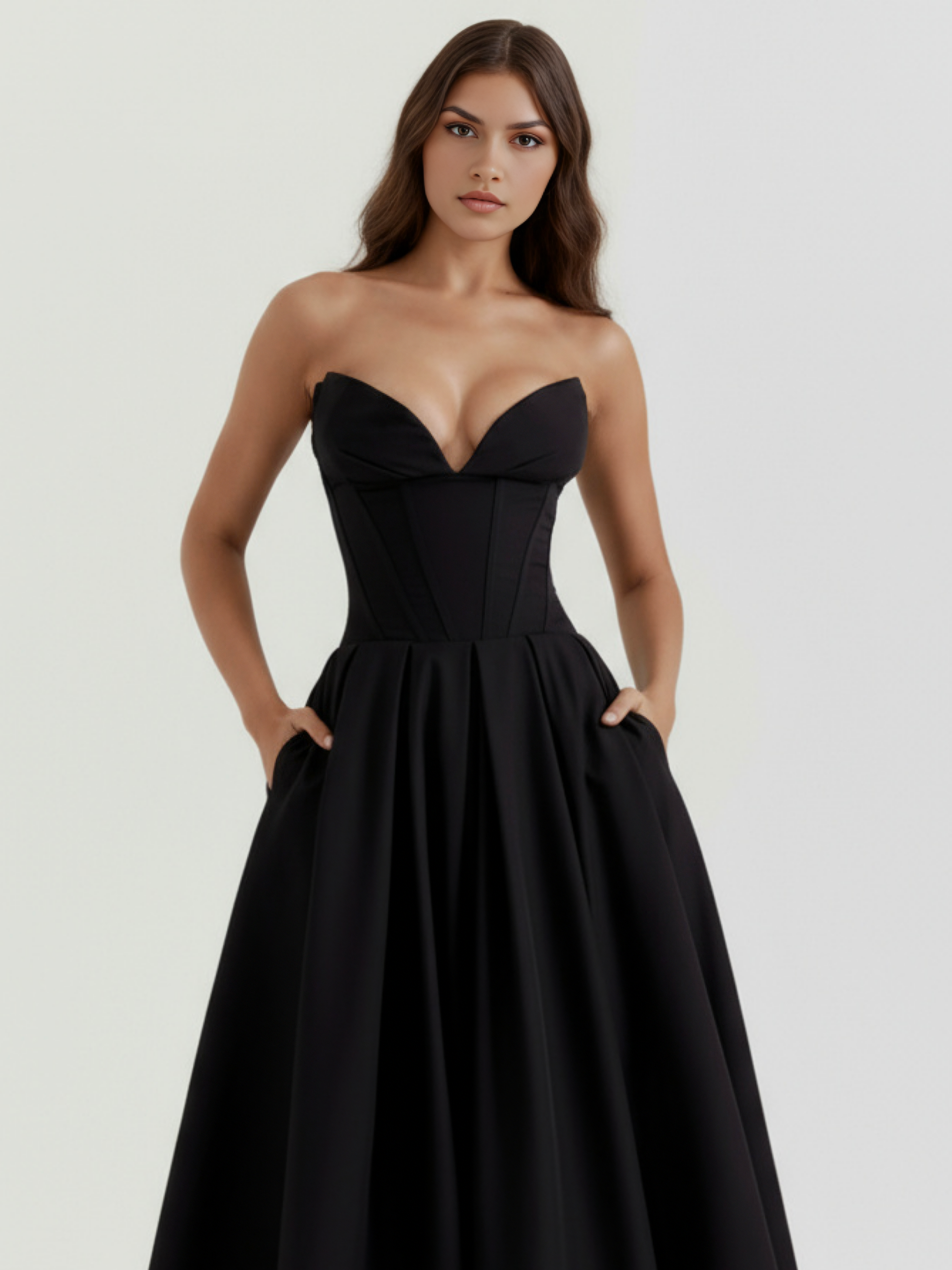 Abito midi Amalfi nero corsetto Bella di Roma – silhouette femminile