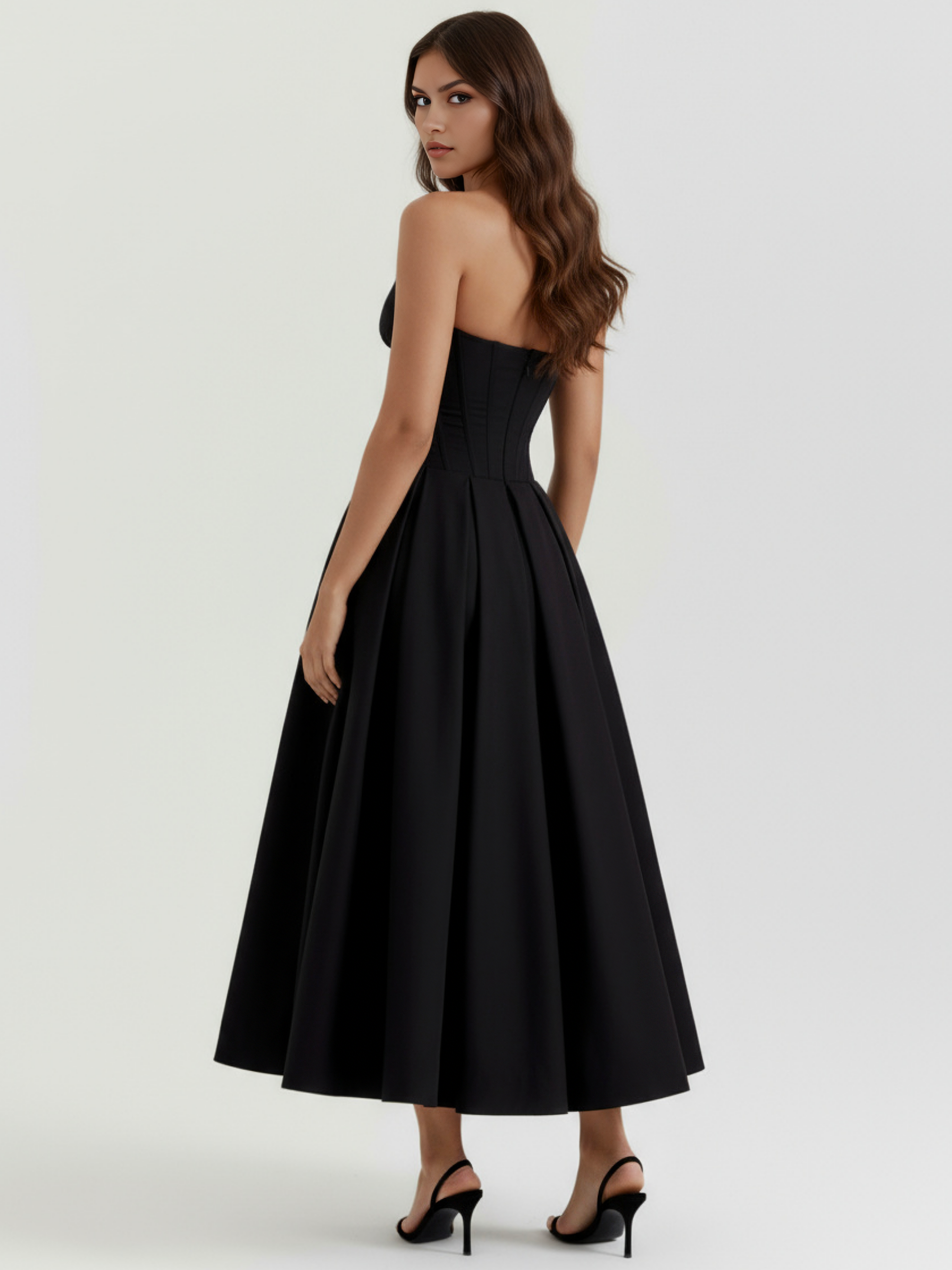 Abito midi Amalfi nero corsetto Bella di Roma – look matrimonio serata taglie XS-XL