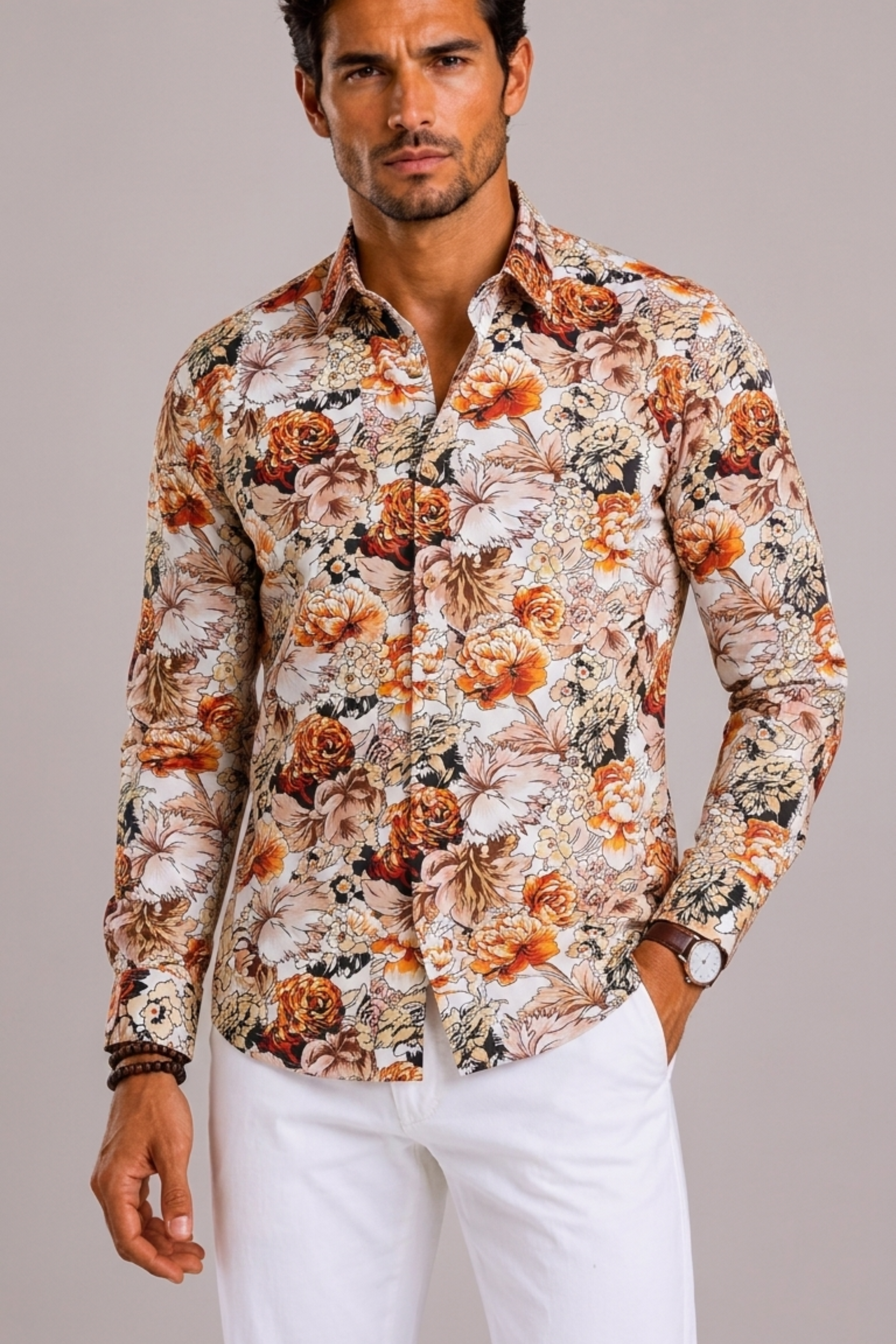 Camicia Uomo con Motivo Floreale e Maniche Lunghe | Bella di Roma