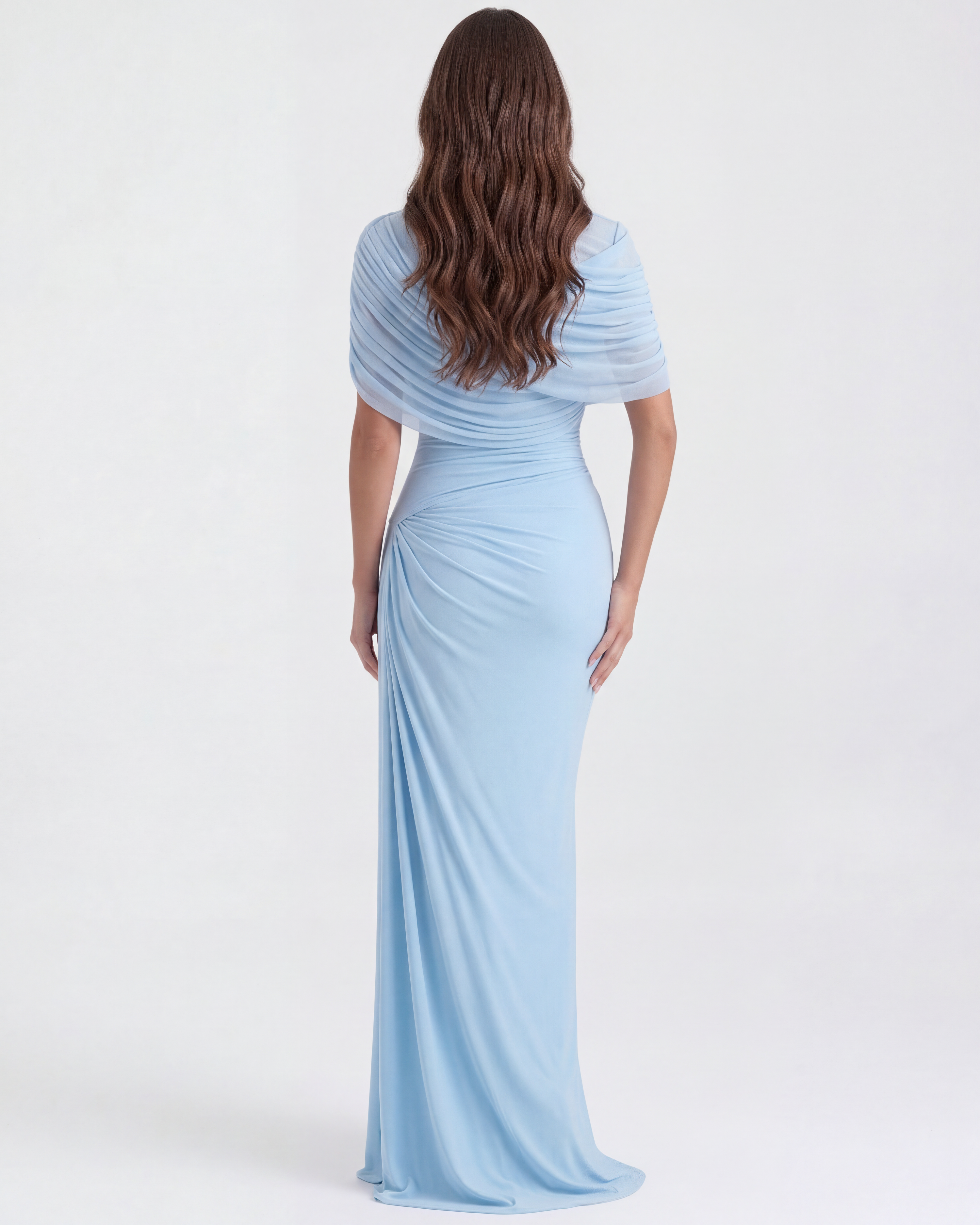 Abito maxi Camilla blu baby scialle drappeggiato Bella di Roma – look matrimonio boho