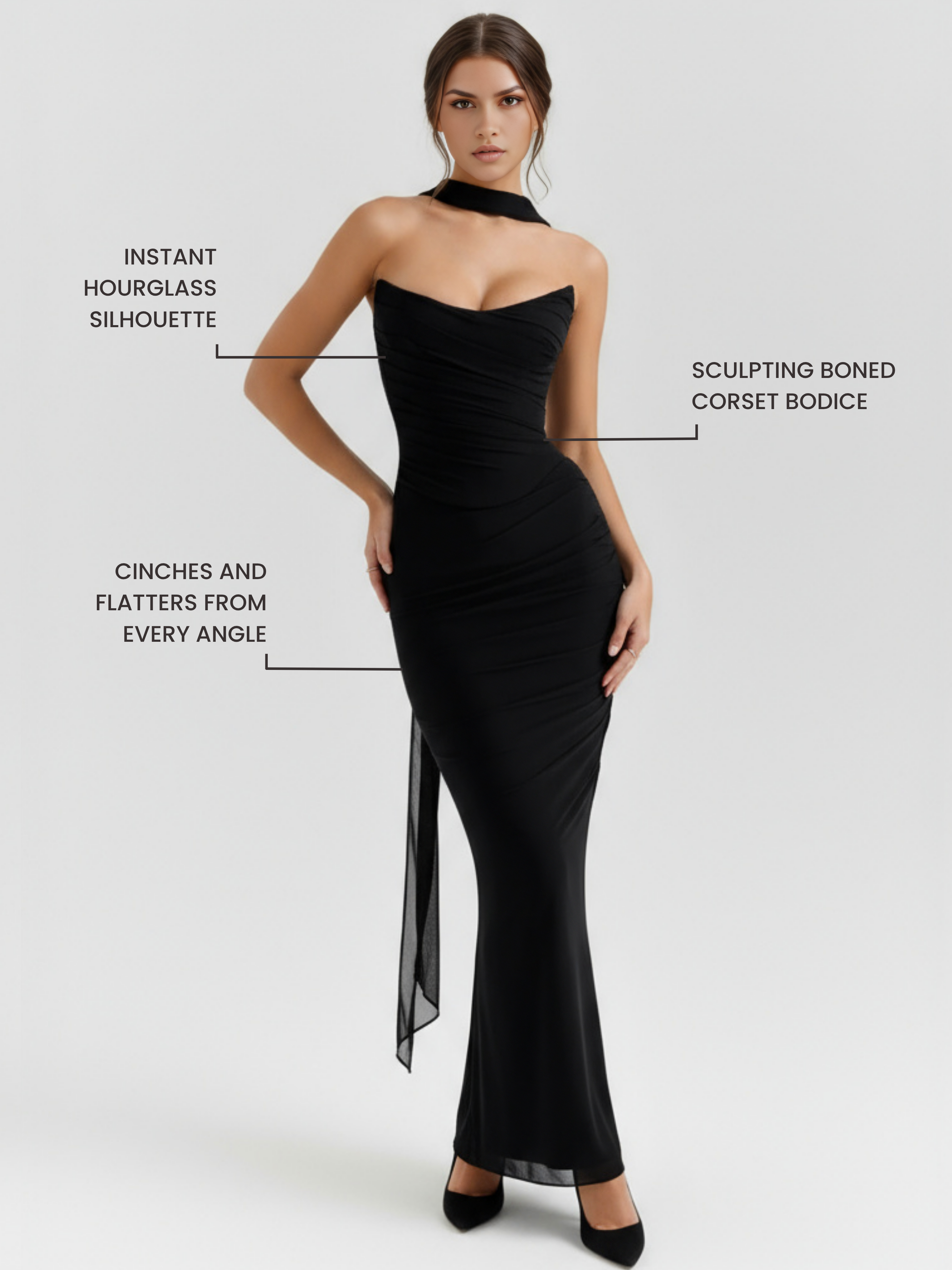 Set maxi Malu nero rete corsetto Bella di Roma – corsetto rete elasticizzata