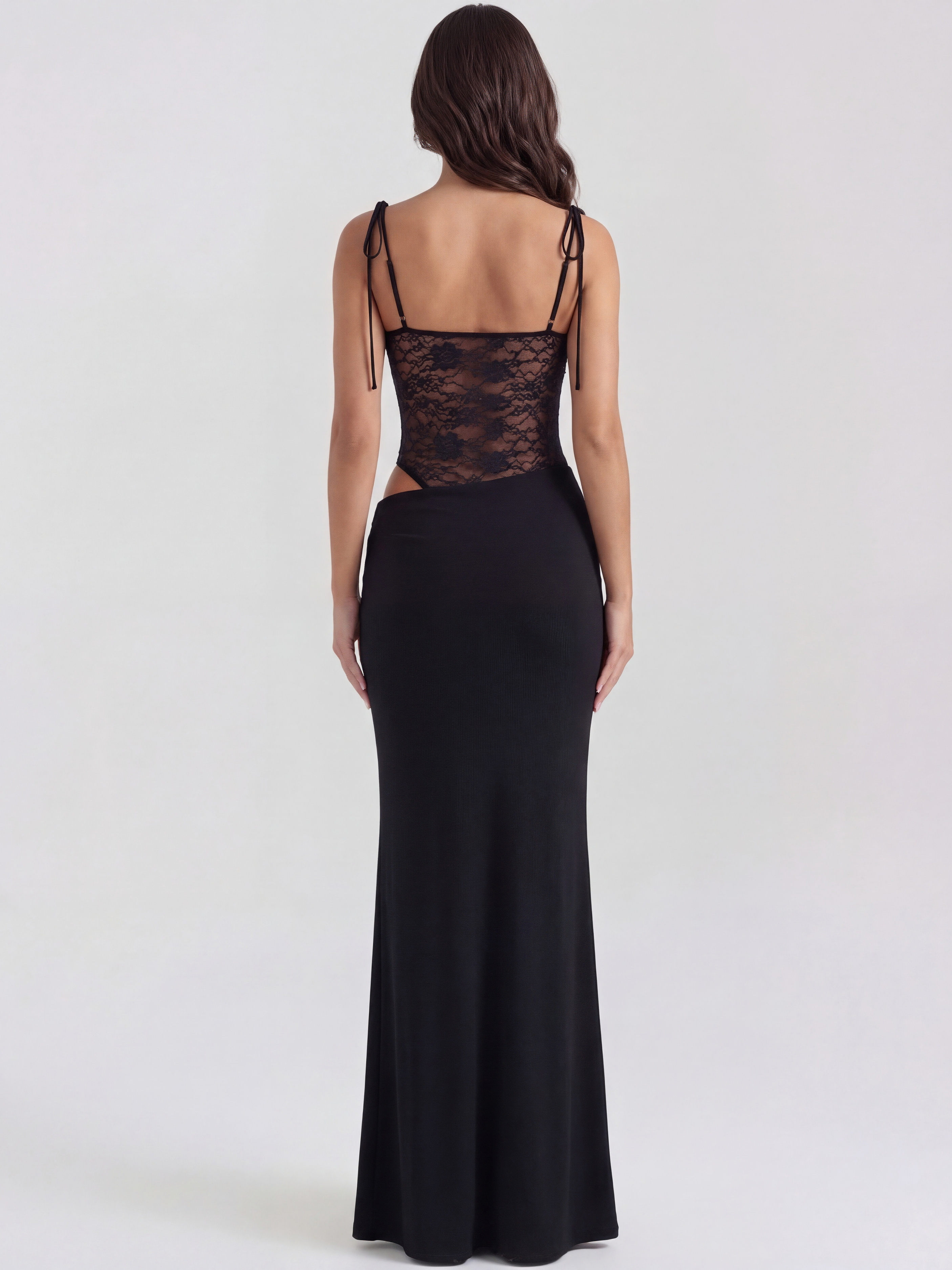 Abito maxi Valeria nero pizzo Bella di Roma – look serata elegante taglie XS-XL