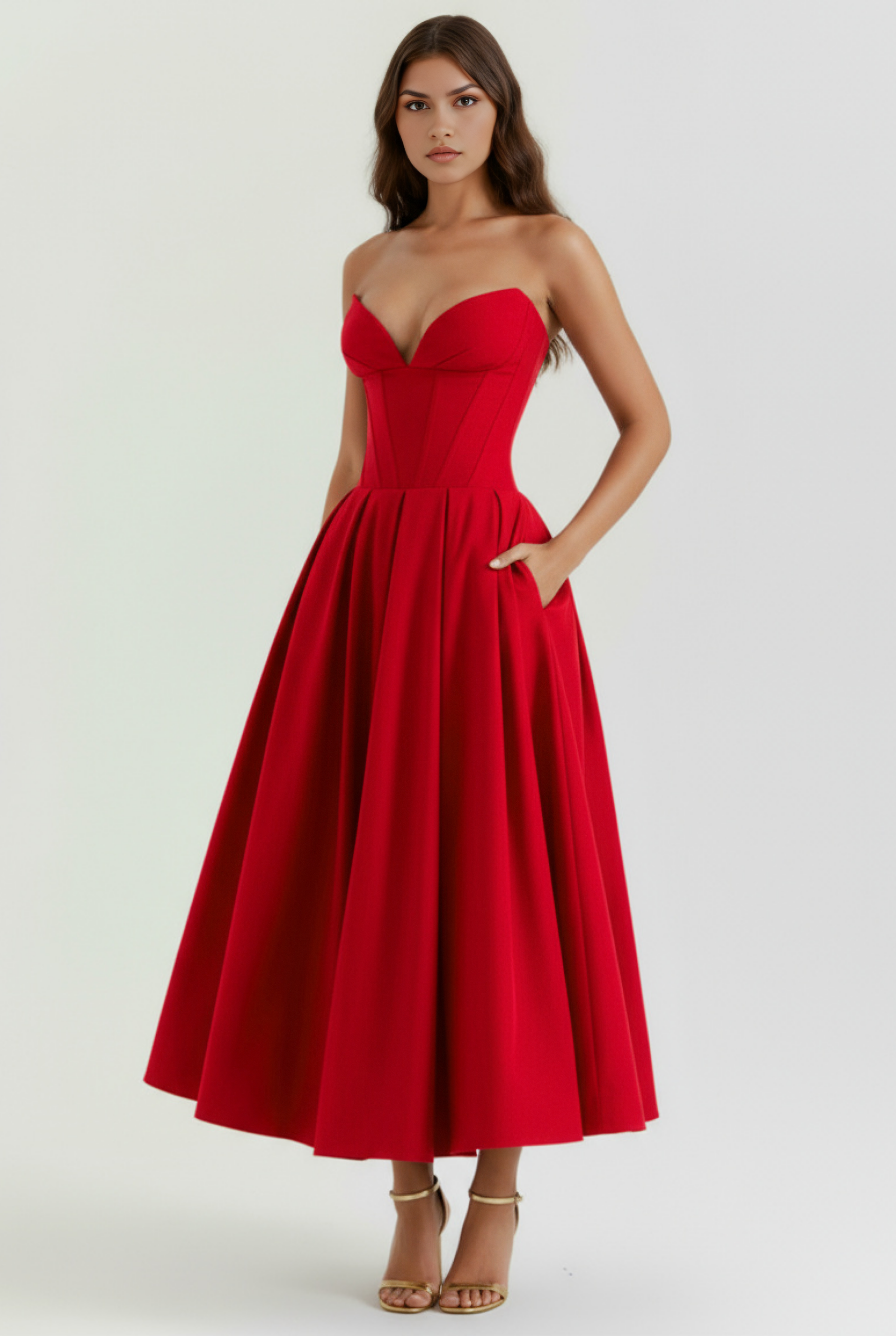 Abito maxi Amalfi corpetto rosso Bella di Roma – vista frontale