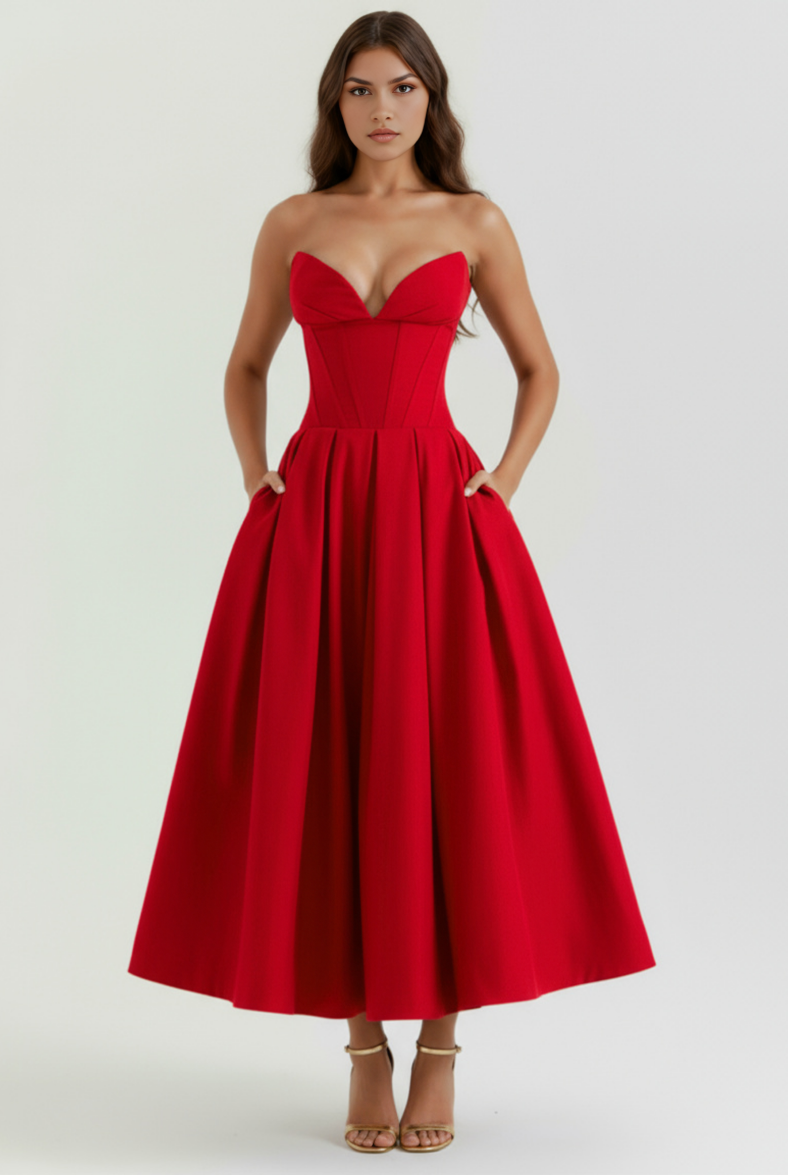 Abito maxi Amalfi corpetto rosso Bella di Roma – corpetto architettonico