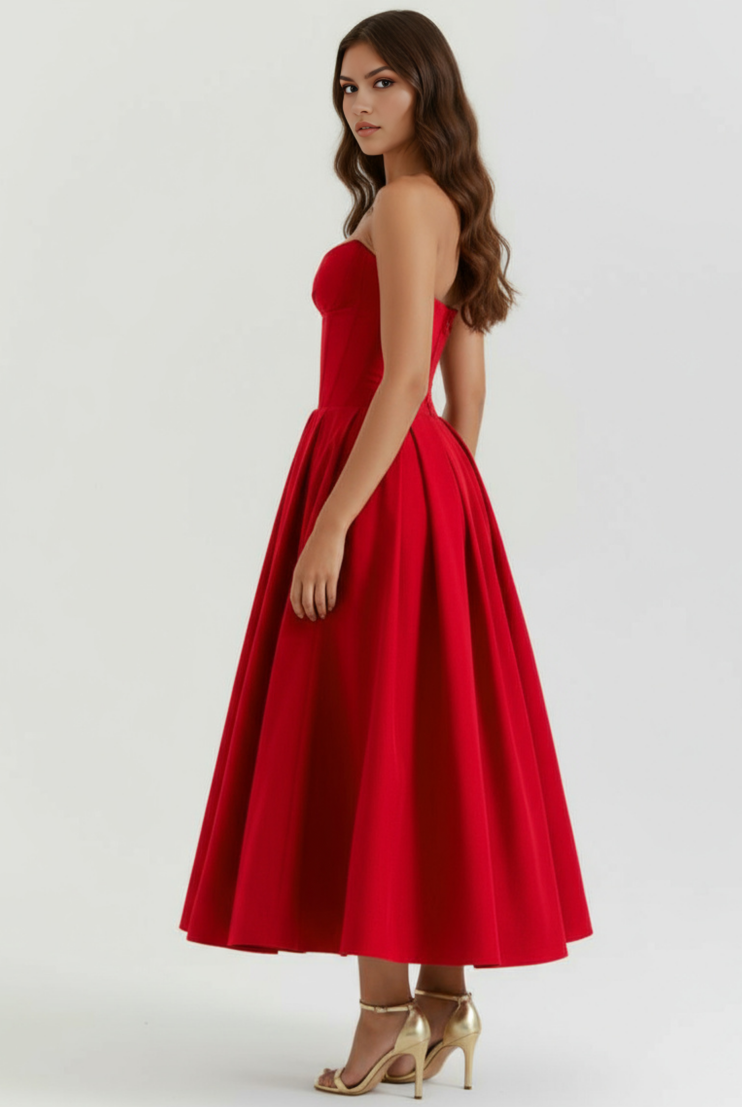Abito maxi Amalfi corpetto rosso Bella di Roma – taglie XS-XL