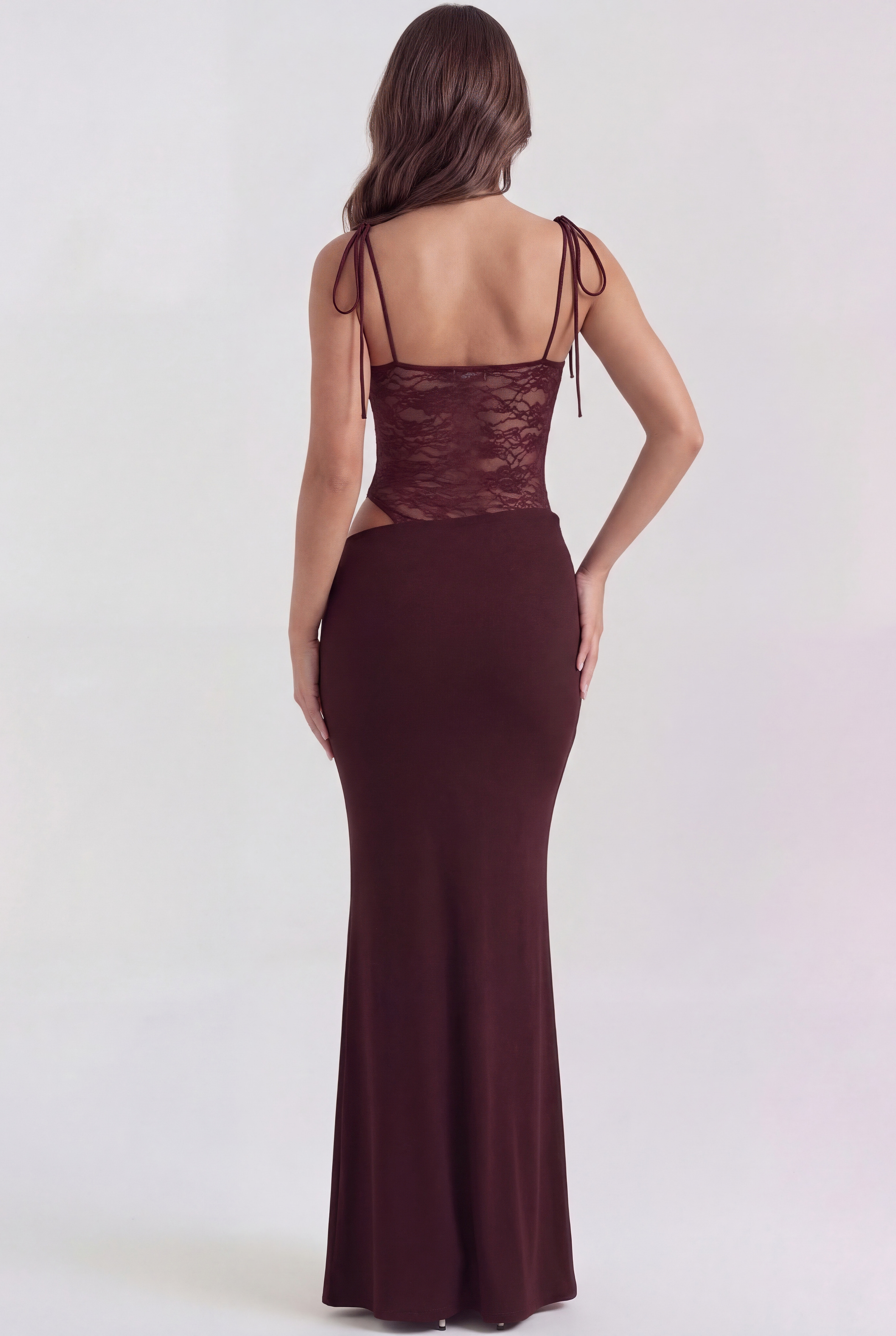 Abito maxi Valeria pizzo bordeaux Bella di Roma – taglie XS-XL
