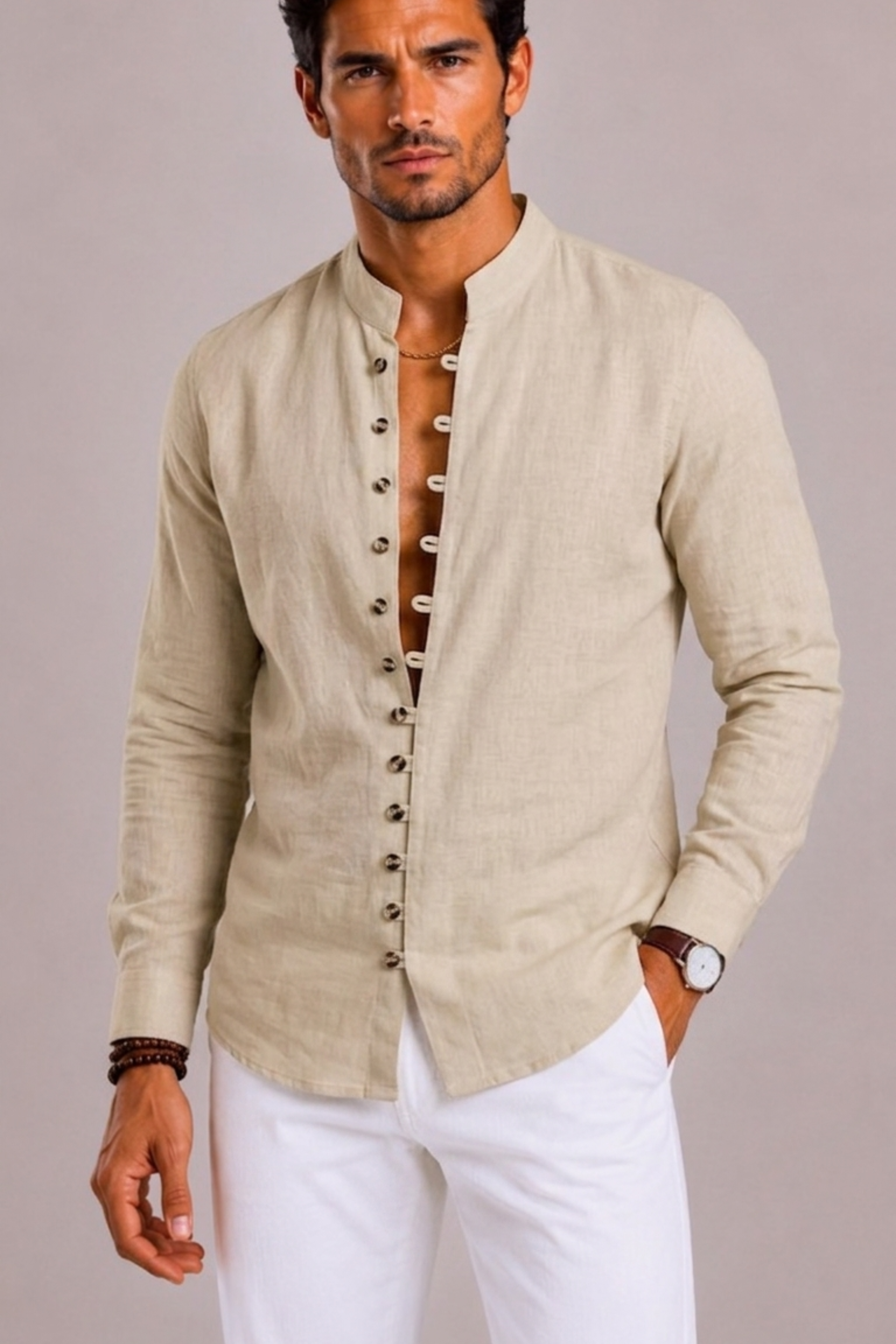 Camicia Uomo con Collo Alto e Maniche Lunghe | Bella di Roma