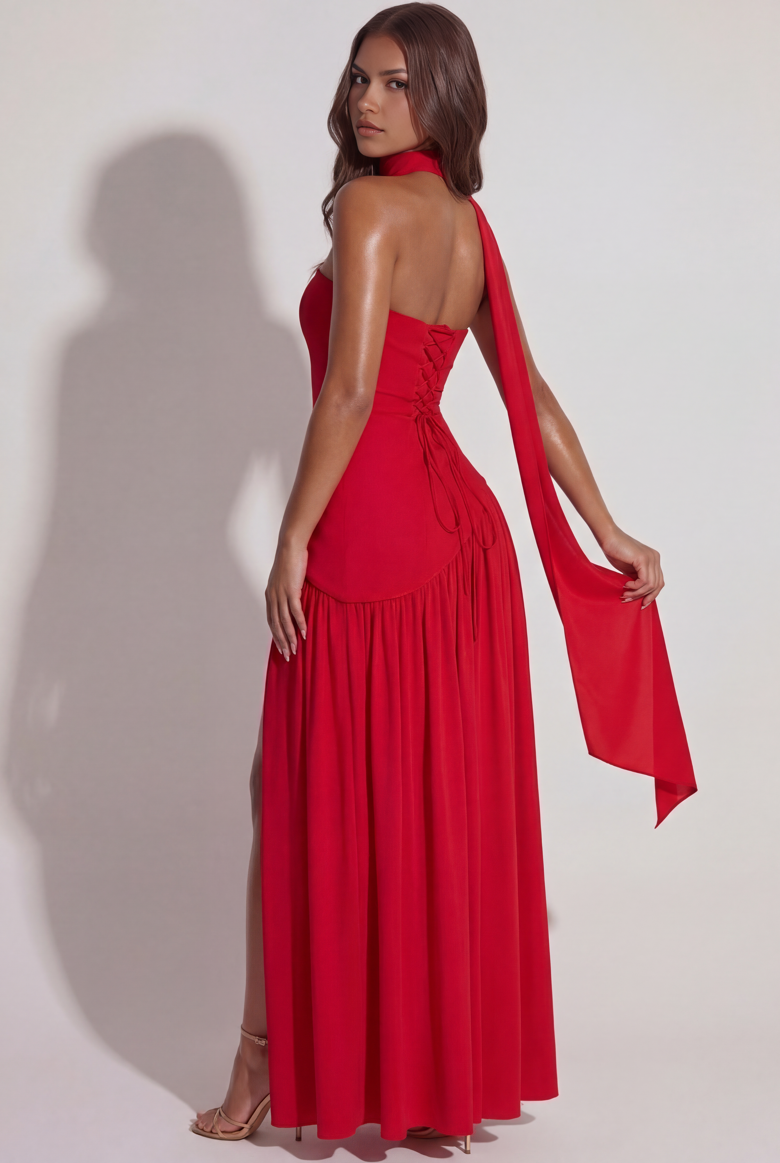 Abito maxi Serena rosso Bella di Roma – vista laterale