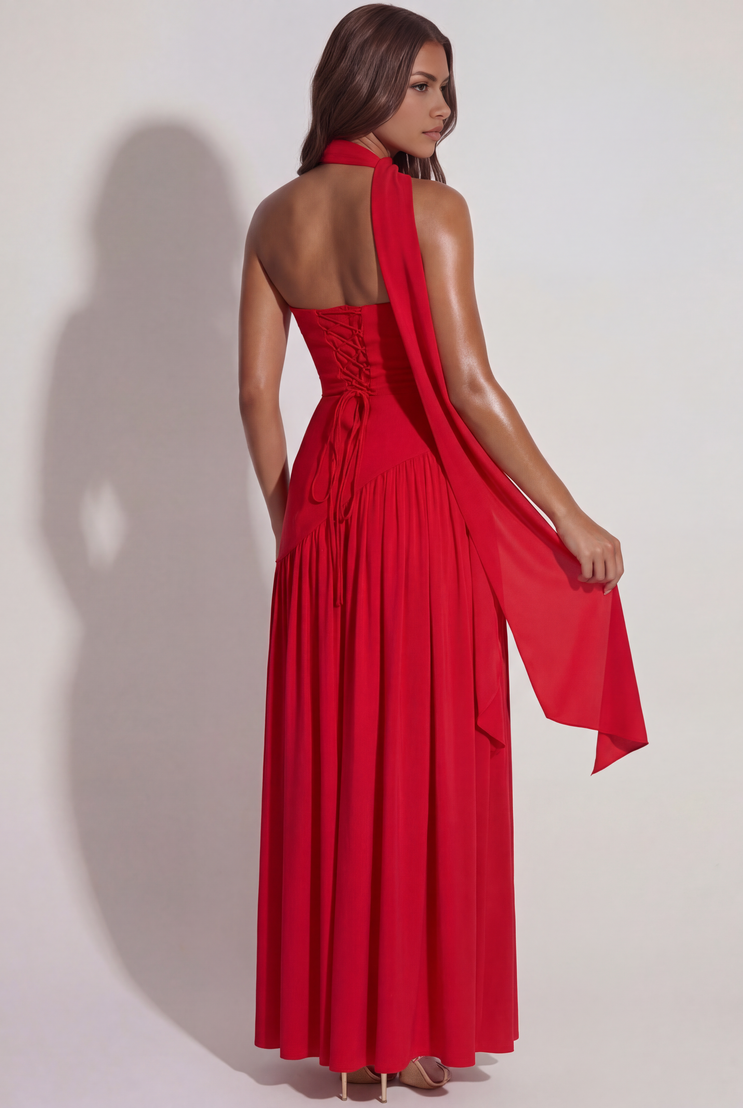 Abito maxi Serena rosso Bella di Roma – gonna fluente crepe