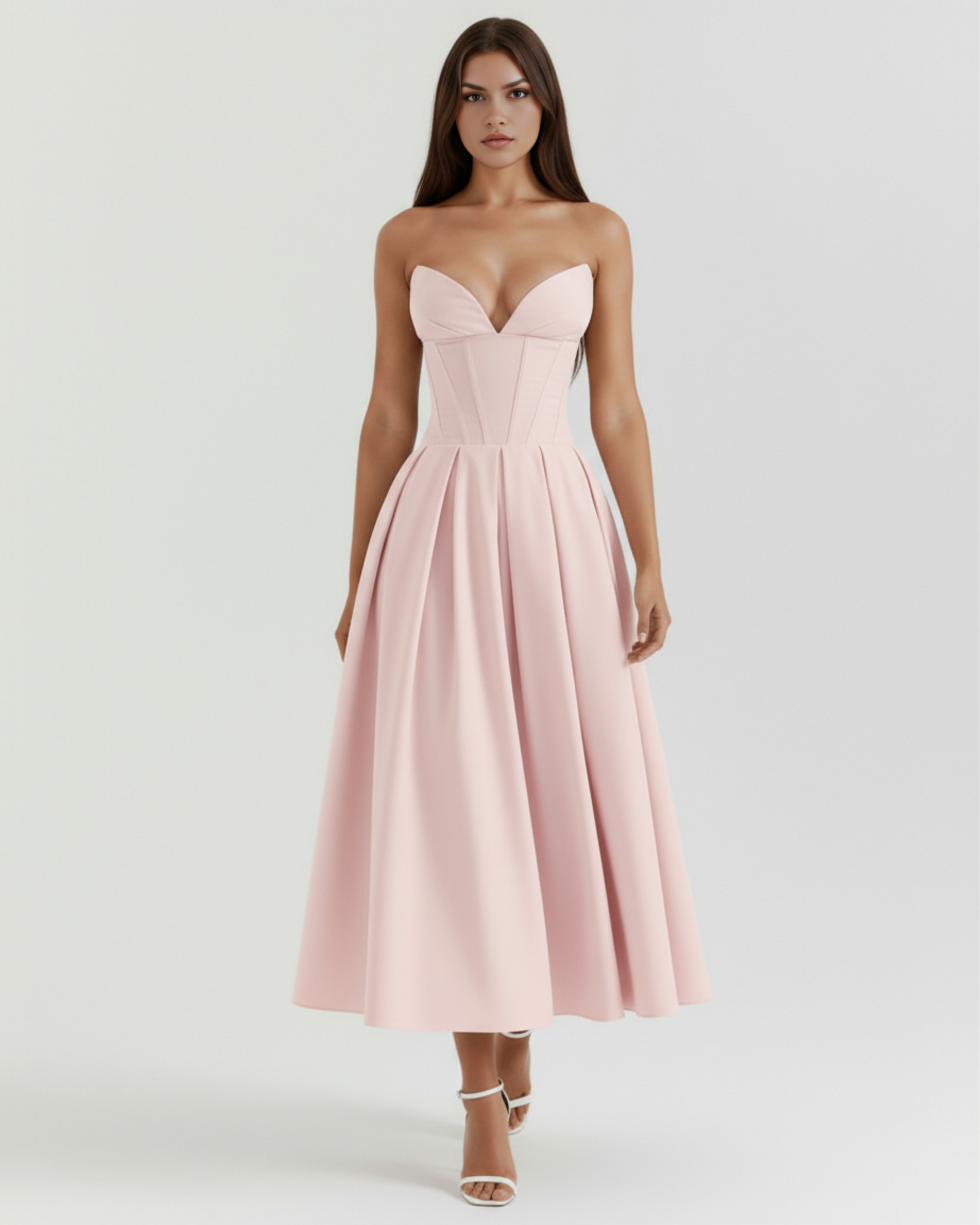 Abito midi Amalfi rosa corsetto Bella di Roma – lunghezza 121 cm