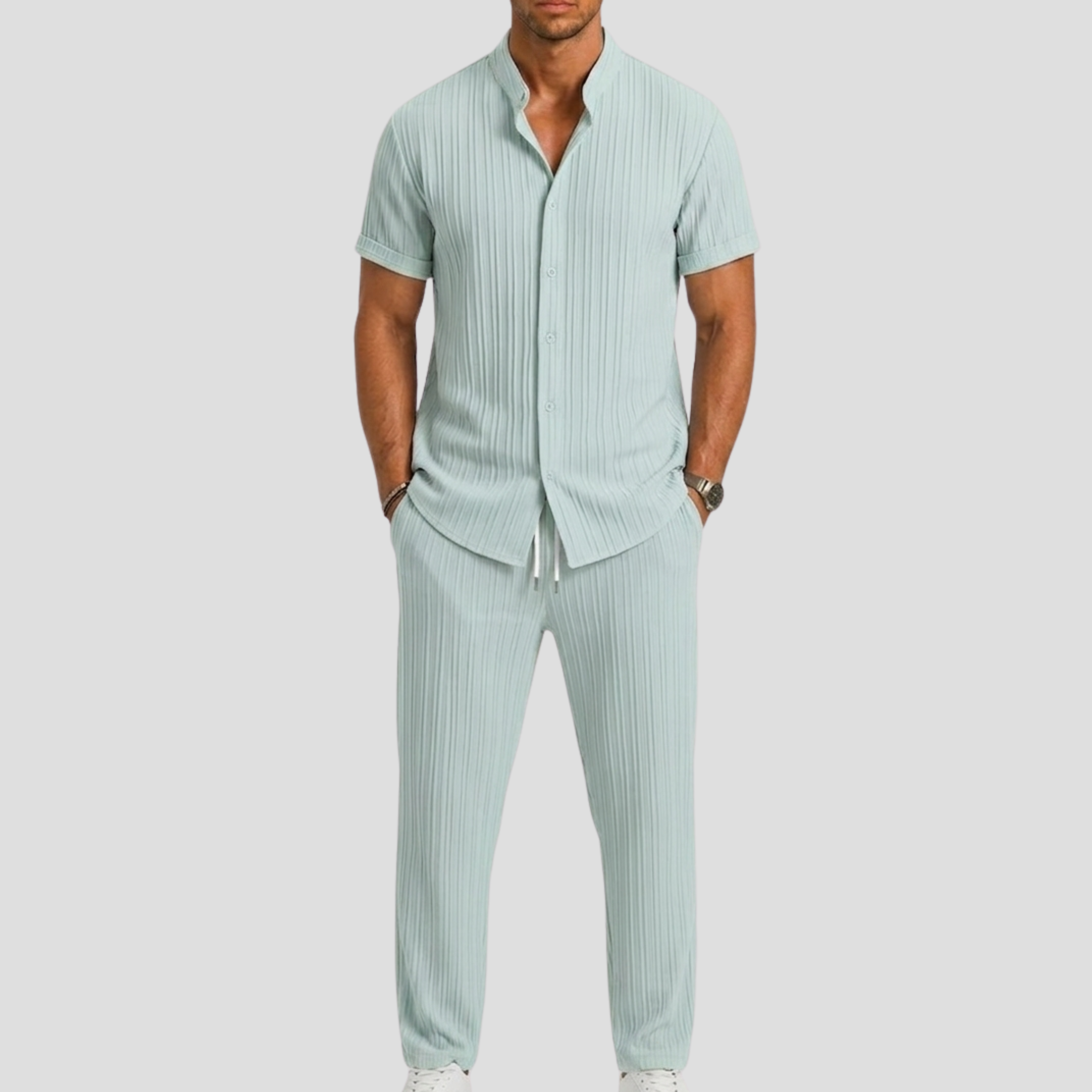 Set uomo con camicia e pantaloni dritti – look estivo | Bella di Roma