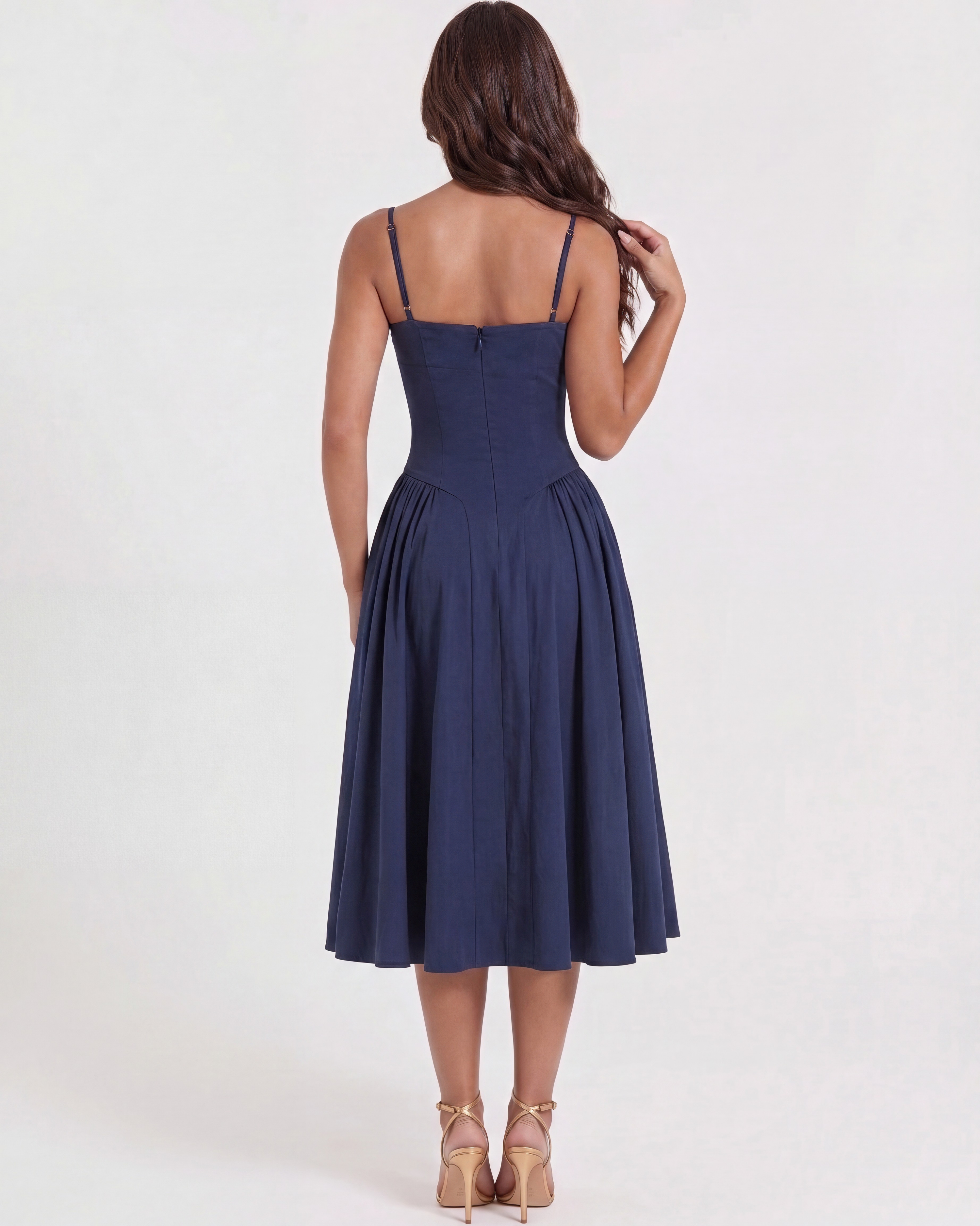 Abito midi Francesca twill blu navy Bella di Roma – taglie XS-XL