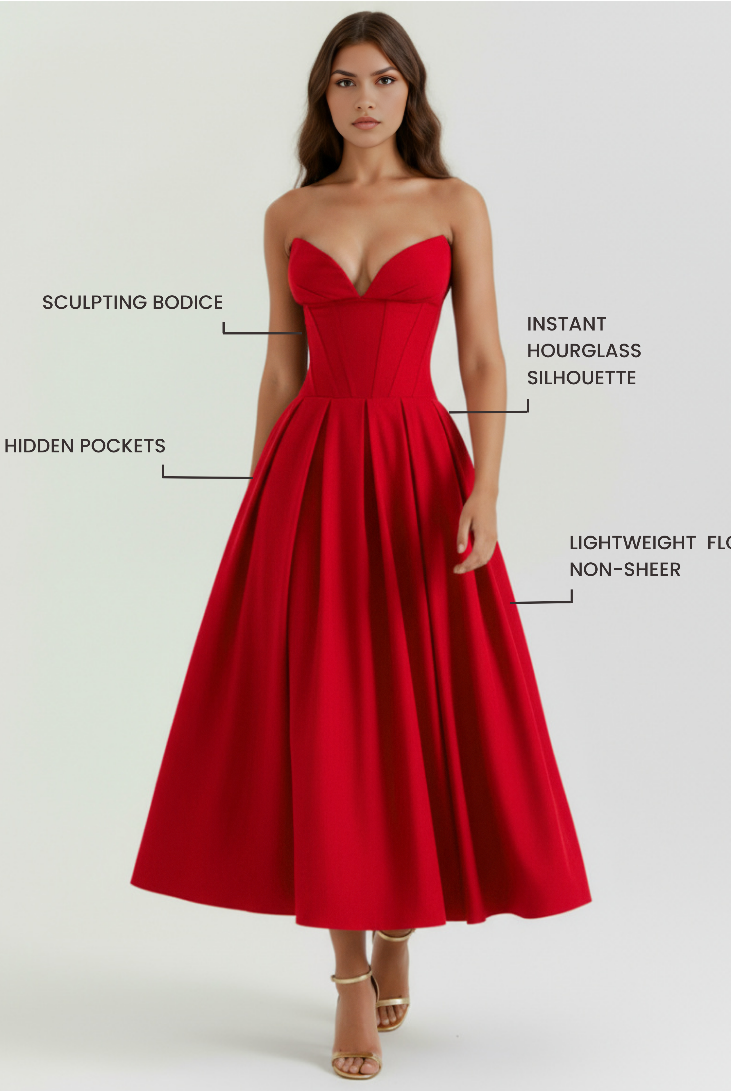 Abito maxi Amalfi corpetto rosso Bella di Roma – gonna ampia voluminosa