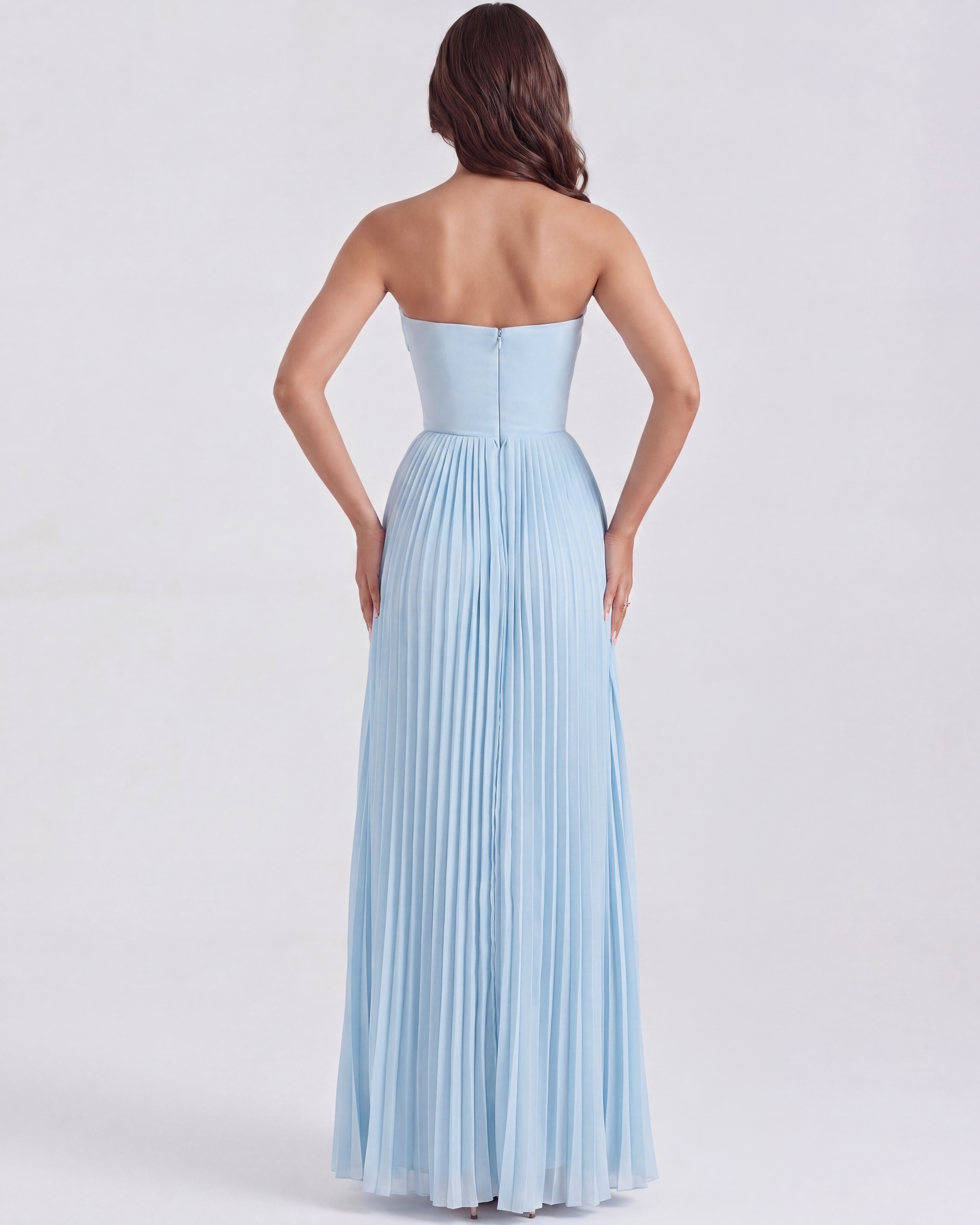 Abito maxi Siena azzurro baby georgette Bella di Roma – taglie XS-XL