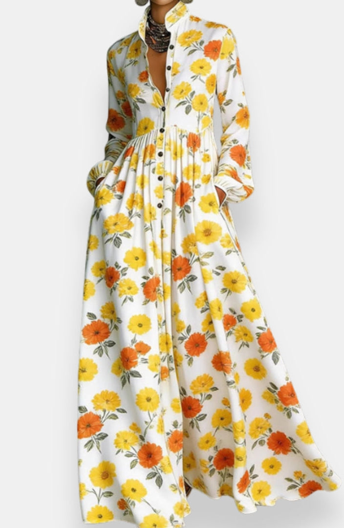 Milène abito camicia stampato – Giallo