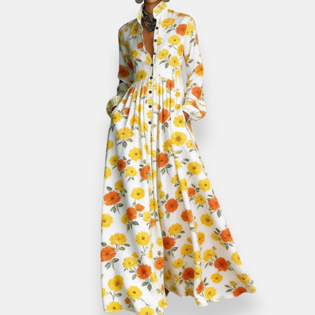 Milène abito camicia stampato – Giallo