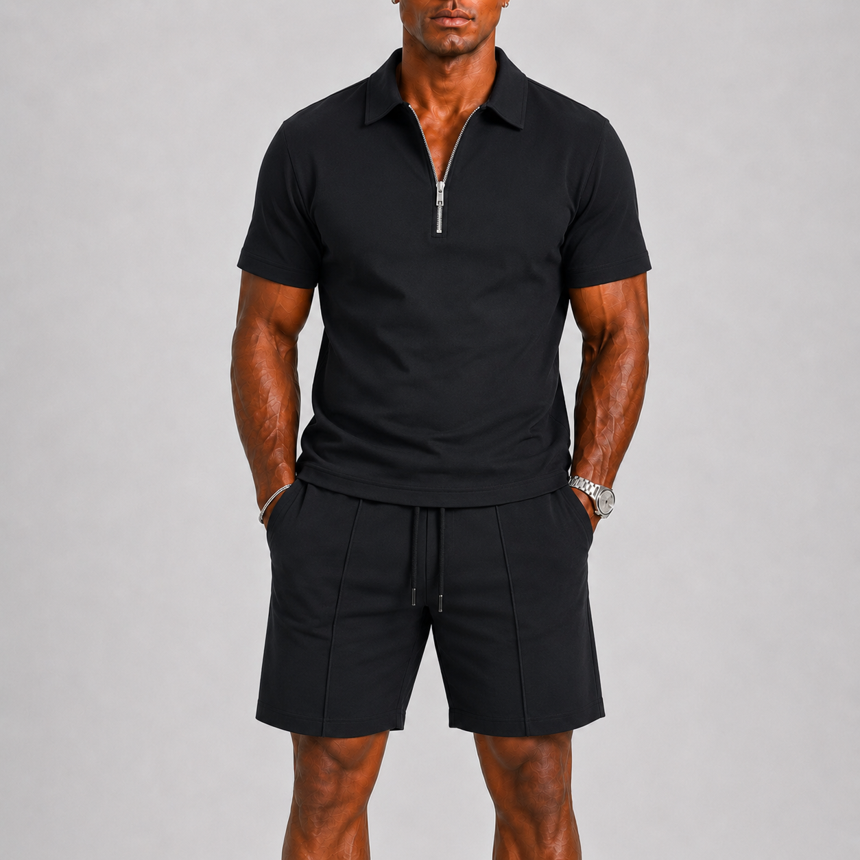 Set polo uomo con zip – dettaglio della chiusura | Bella di Roma