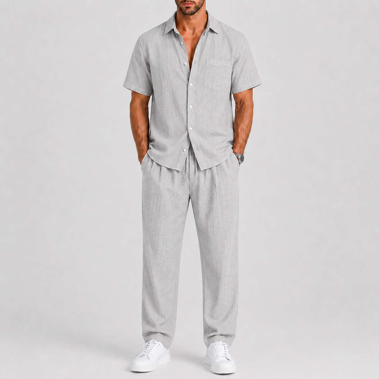 Completo estivo uomo con pantaloni larghi – silhouette fluida | Bella di Roma