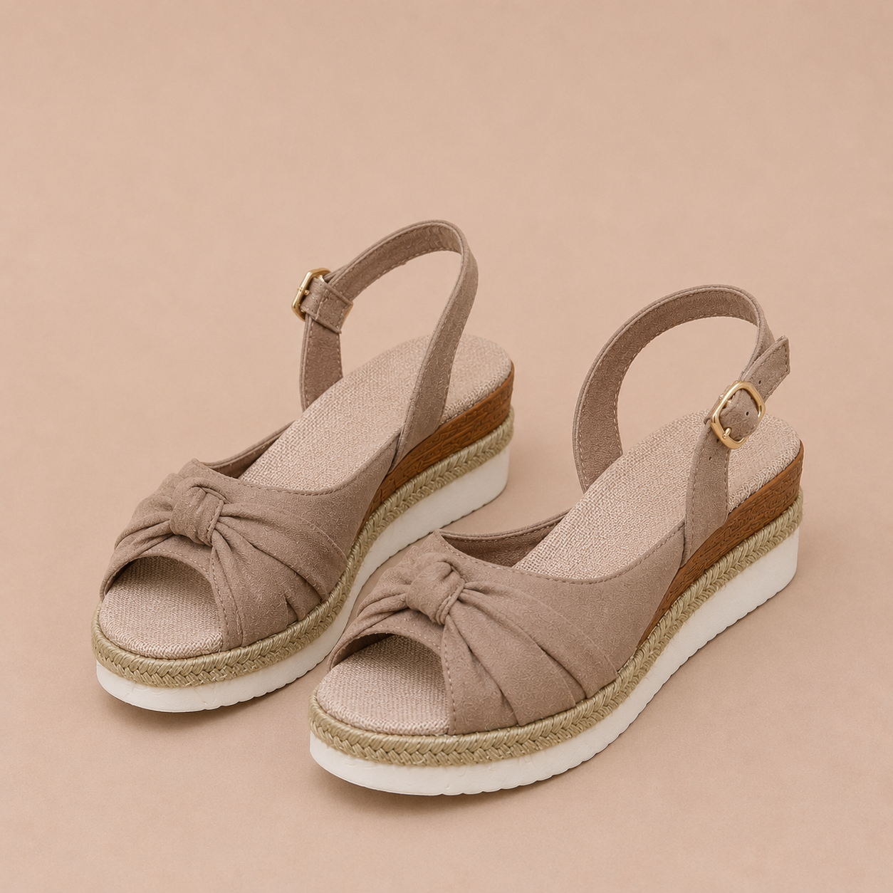 Sandalo Inés Zeppa Espadrille Taupe vista laterale | Bella di Roma