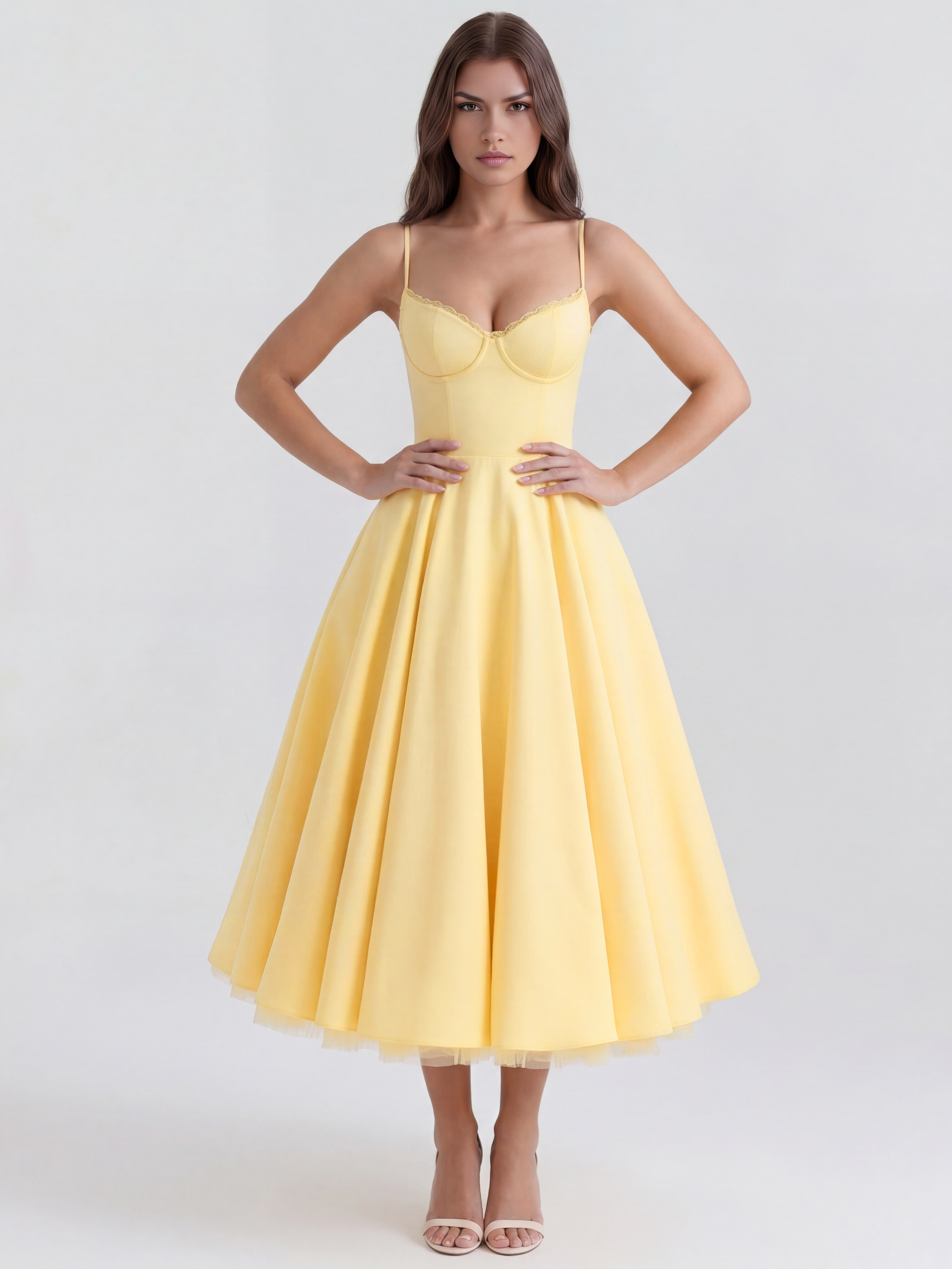 Abito Midi Selene Giallo Burro Satin Bella di Roma – retro