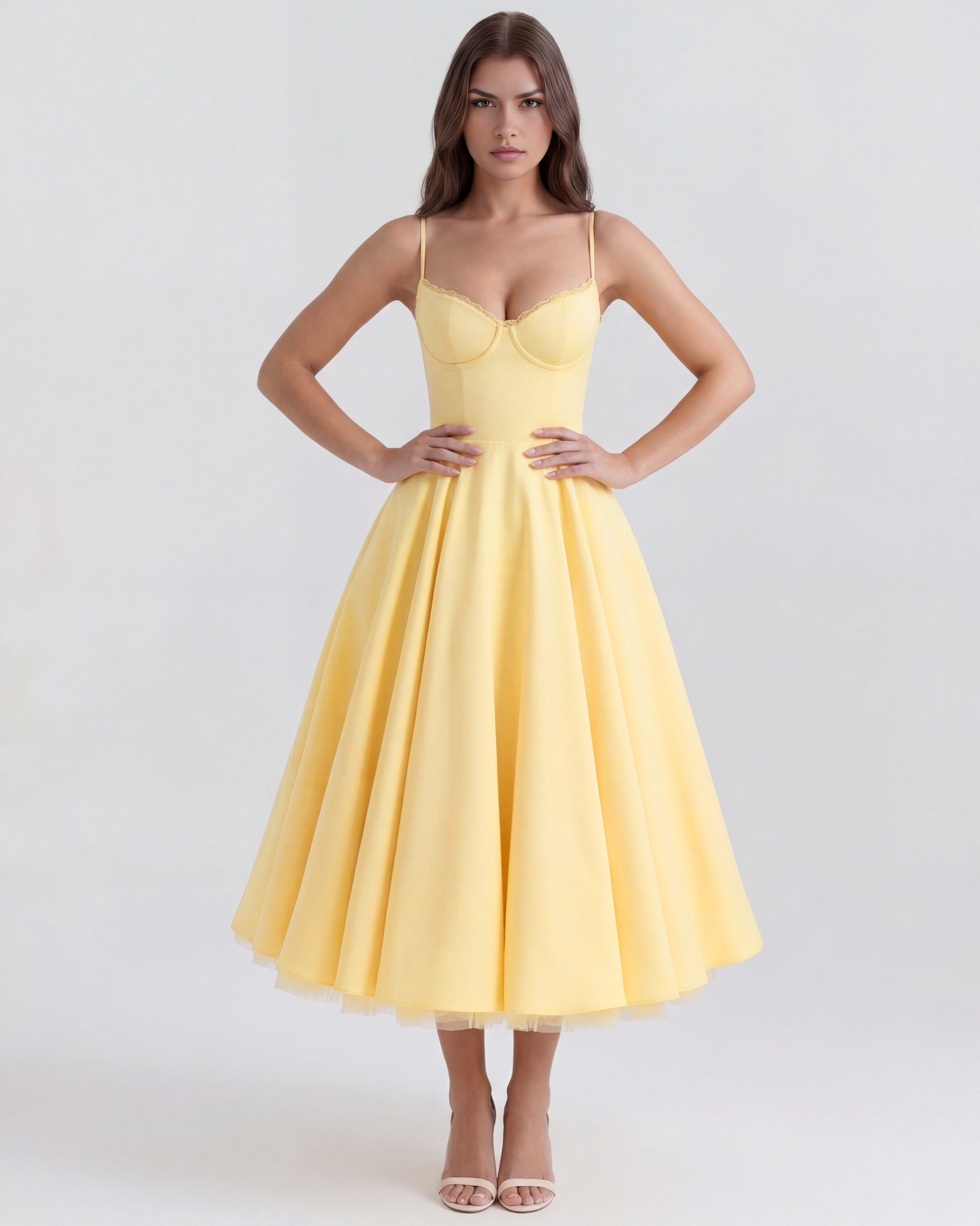 Abito Midi Selene Giallo Burro Satin Bella di Roma – retro