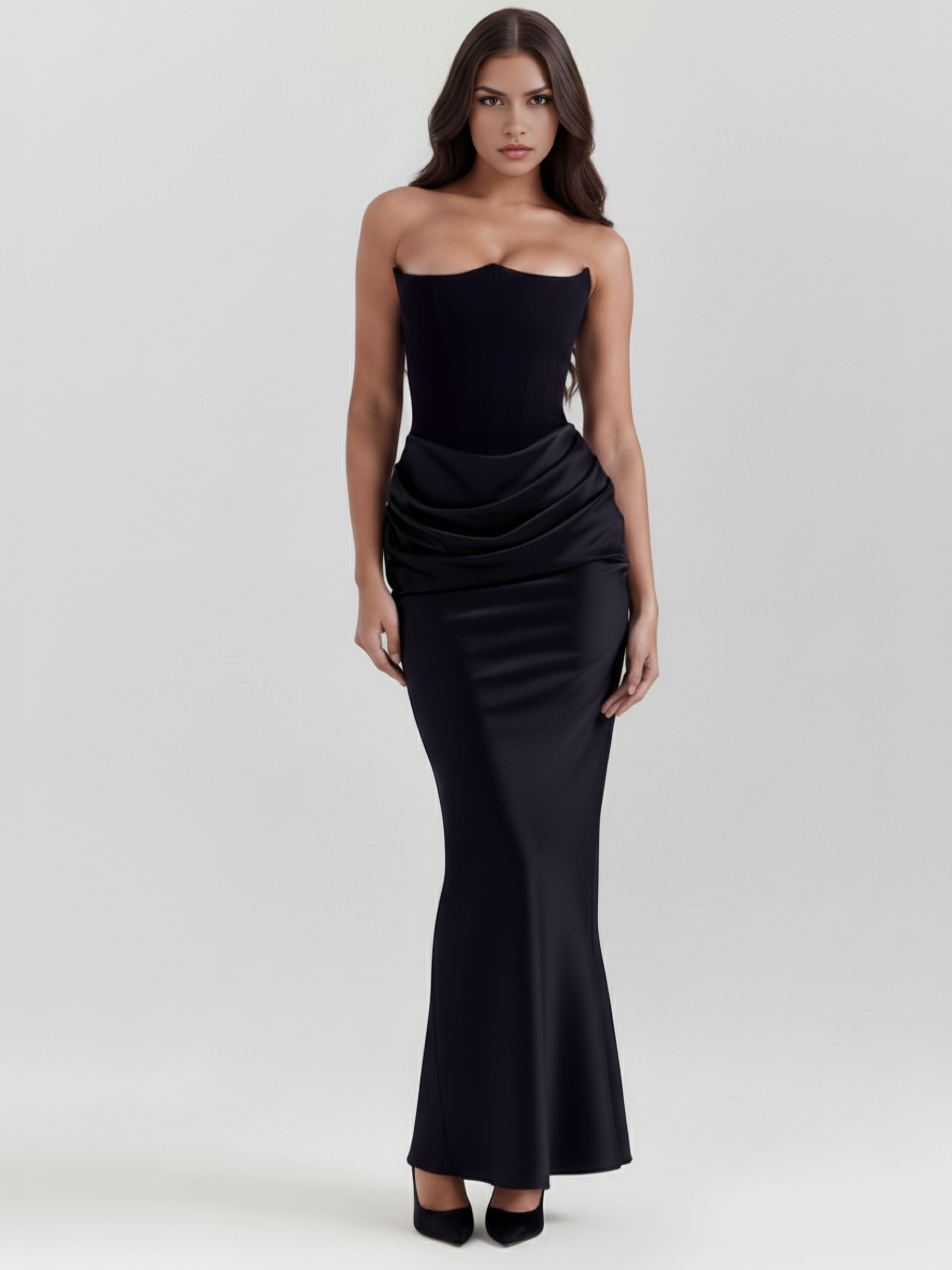 Abito midi Rosalind nero corsetto Bella di Roma – vista frontale