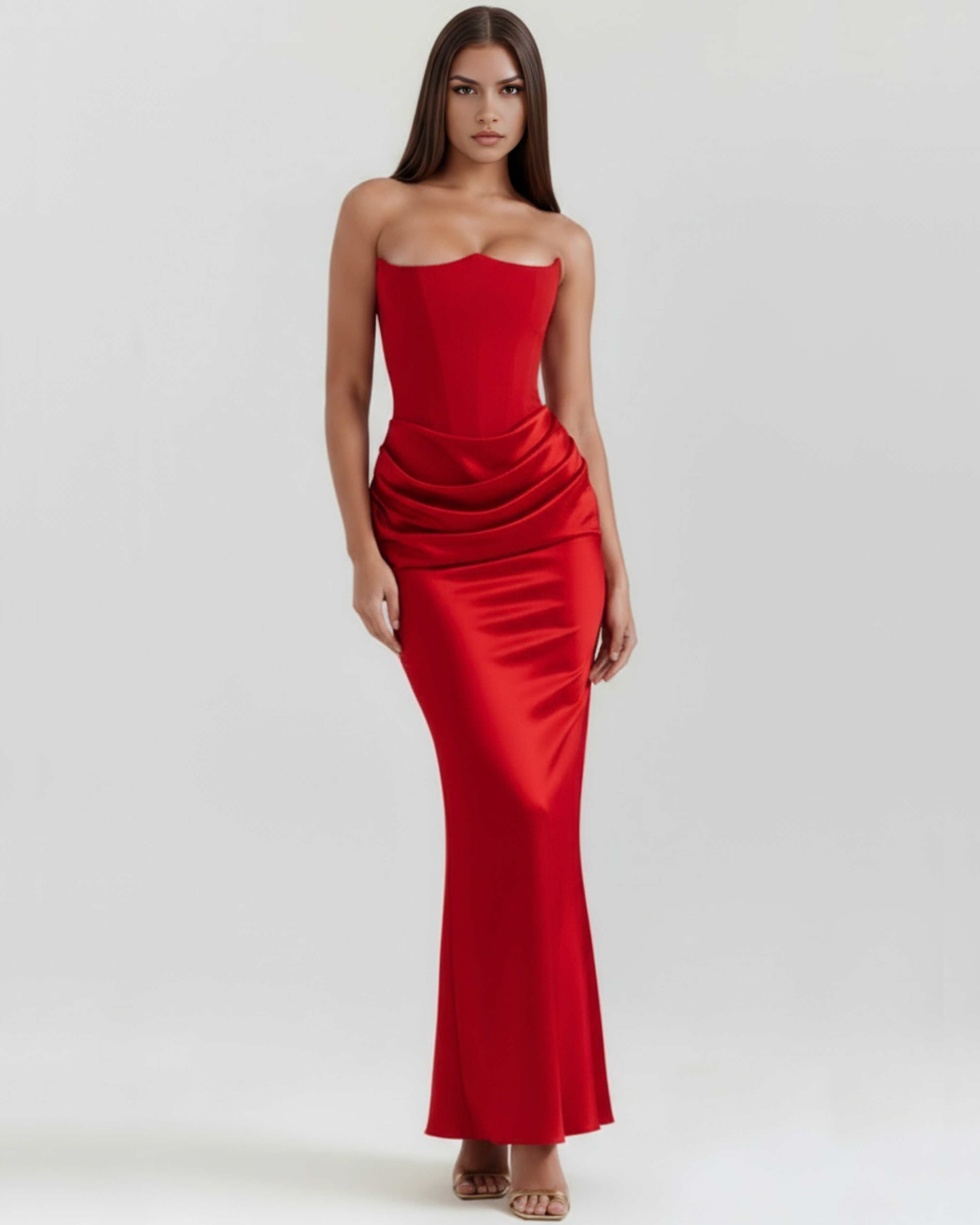 Abito Midi Rosalind Rosso Corsetto Bella di Roma – vista frontale