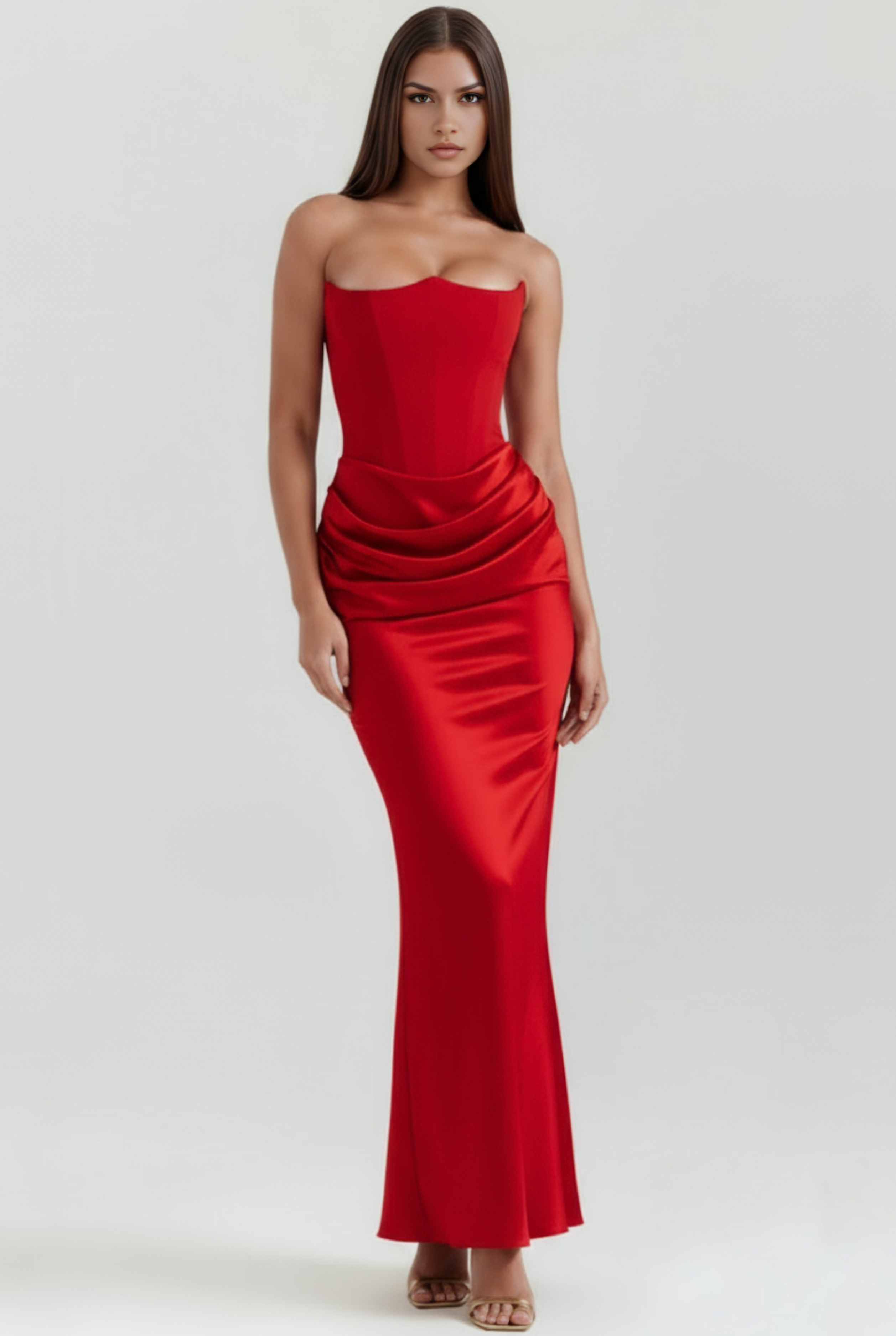 Abito maxi Rosalind corsetto rosso Bella di Roma – vista frontale