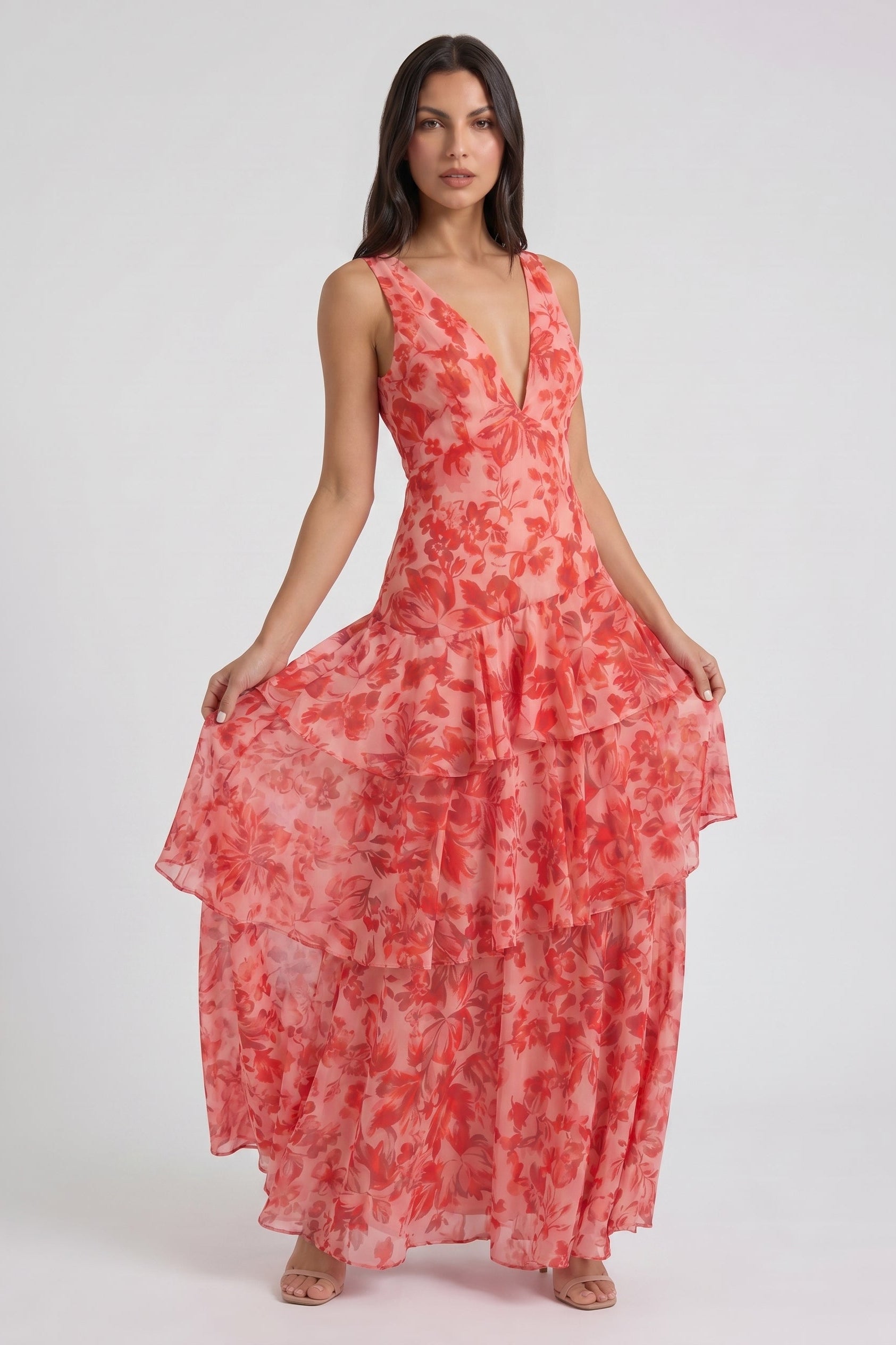 Abito floreale Florava rosa Bella di Roma – schiena nuda con fiocco