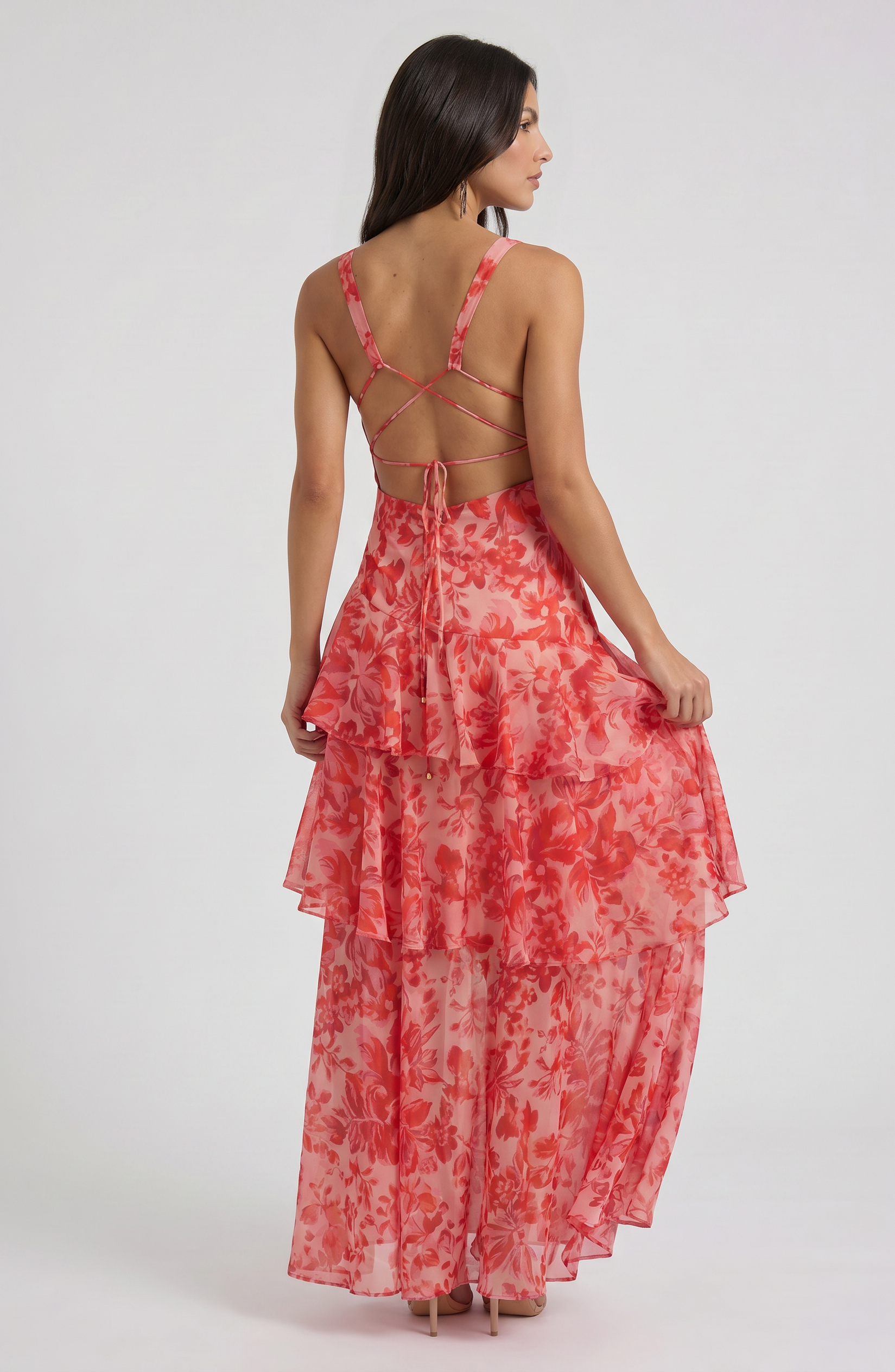 Abito floreale Florava rosa Bella di Roma – look matrimonio ospite taglie S-XL