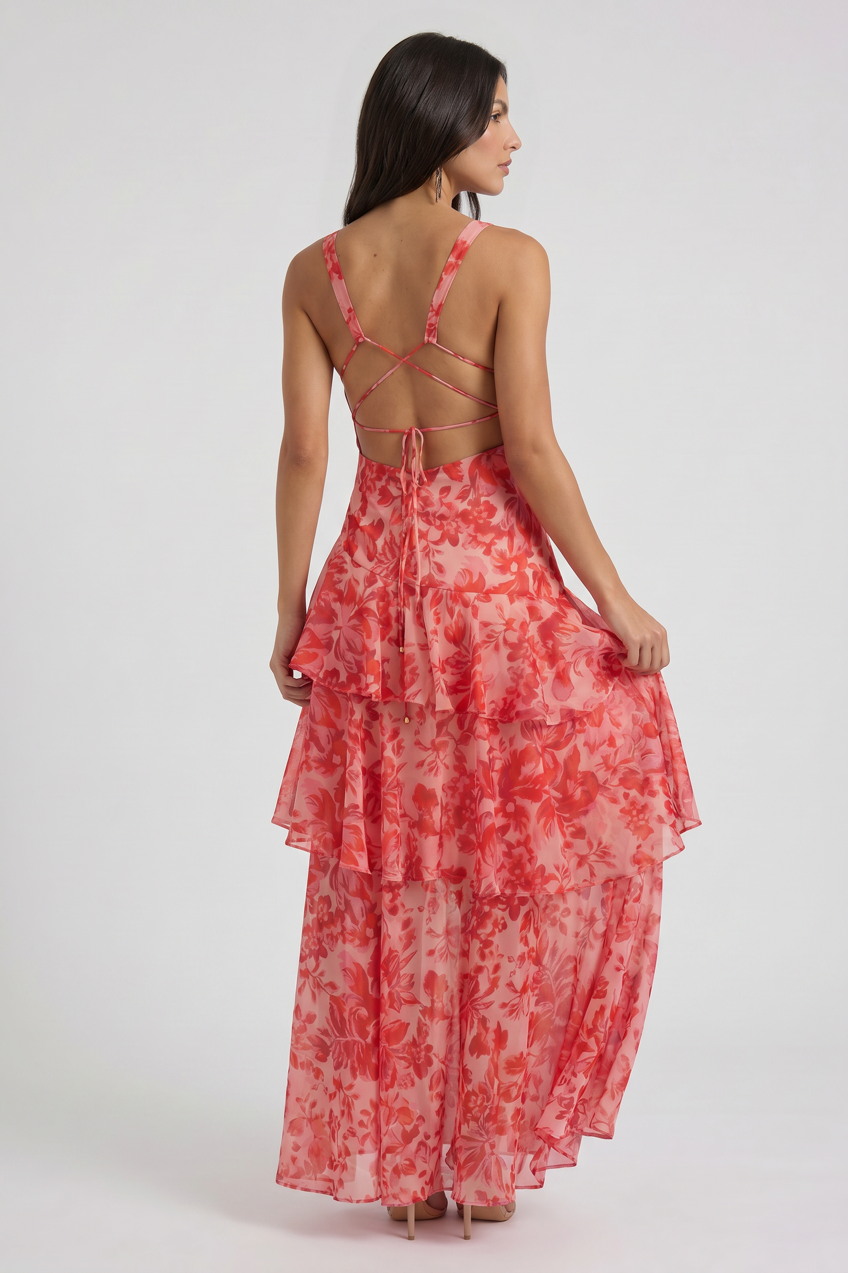 Abito floreale Florava rosa Bella di Roma – look matrimonio ospite taglie S-XL