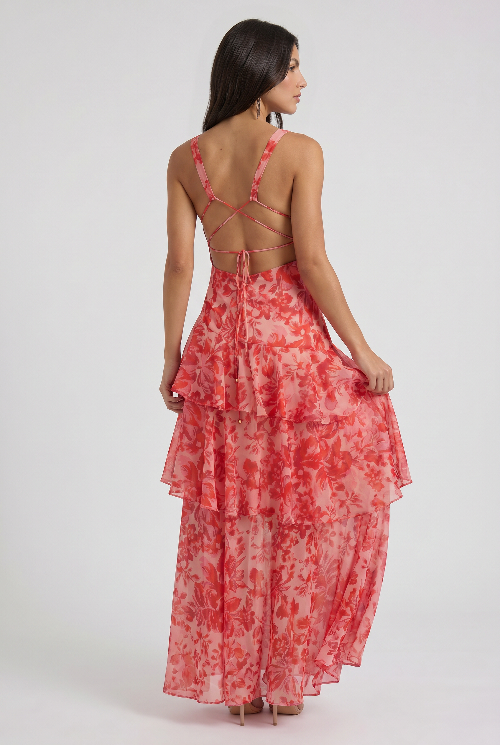 Abito floreale Florava rosa Bella di Roma – look matrimonio ospite taglie S-XL
