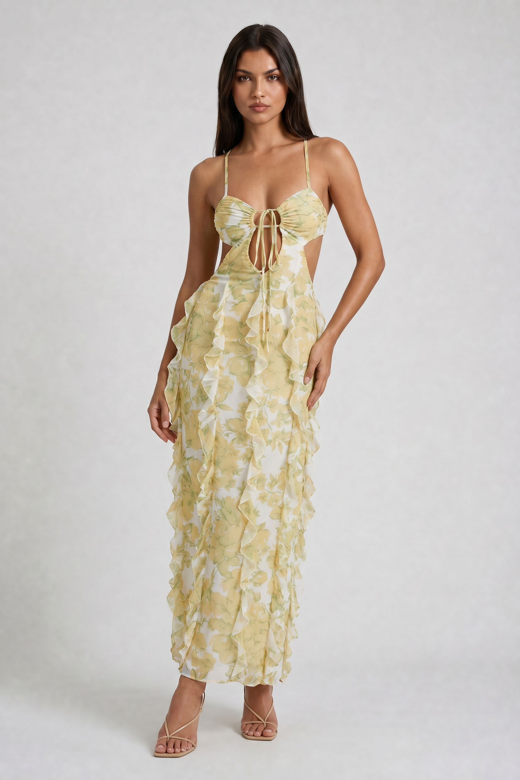 Abito maxi Dalia chiffon narciso Bella di Roma – schiena aperta