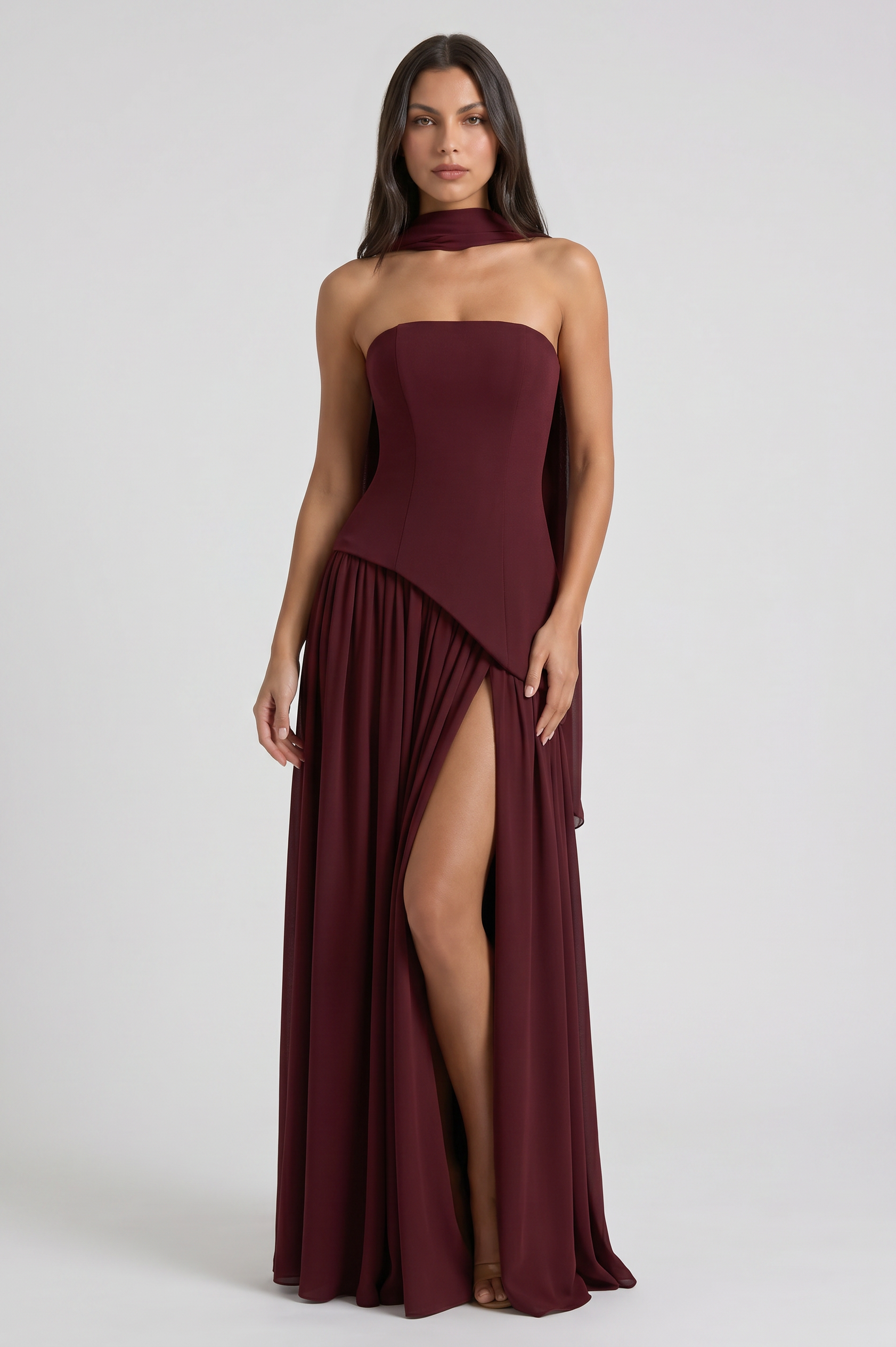 Abito maxi Serena borgogna Bella di Roma – vista frontale