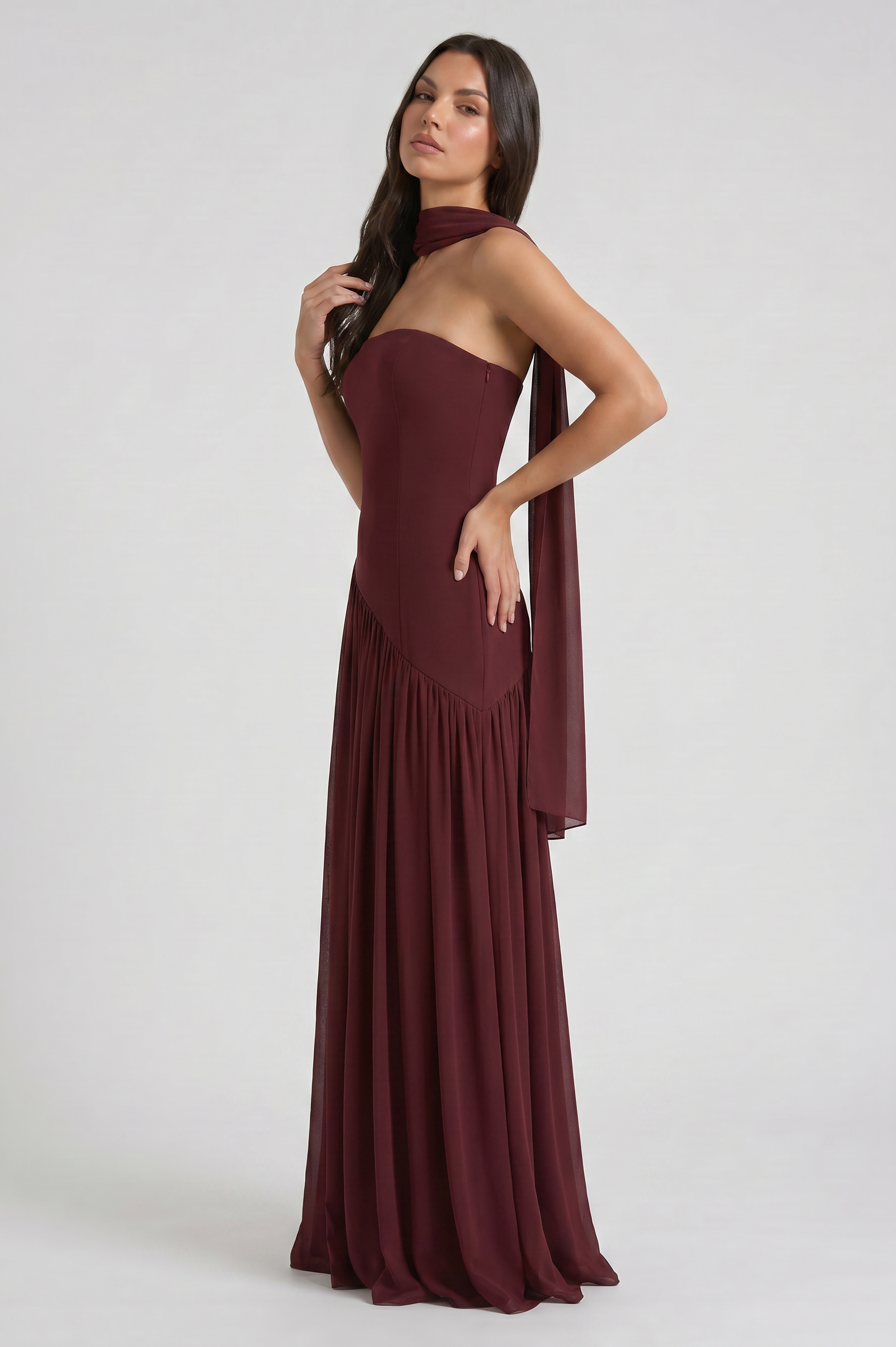 Abito maxi Serena borgogna Bella di Roma – look gala matrimonio