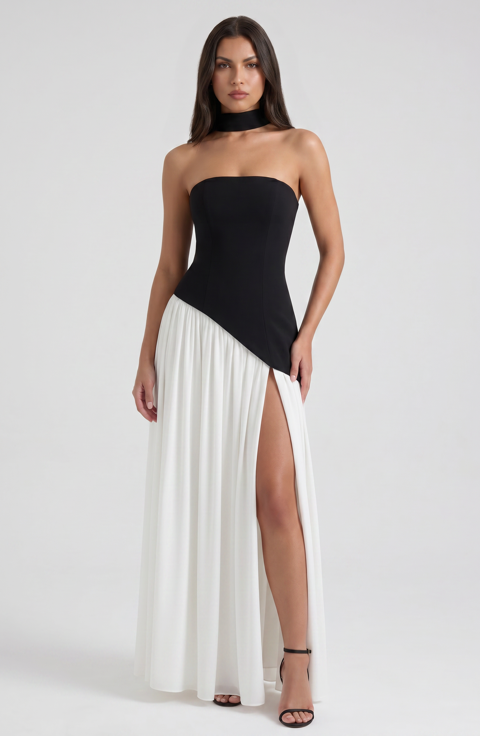 Abito maxi Serena nero e bianco Bella di Roma – silhouette contrasto classico