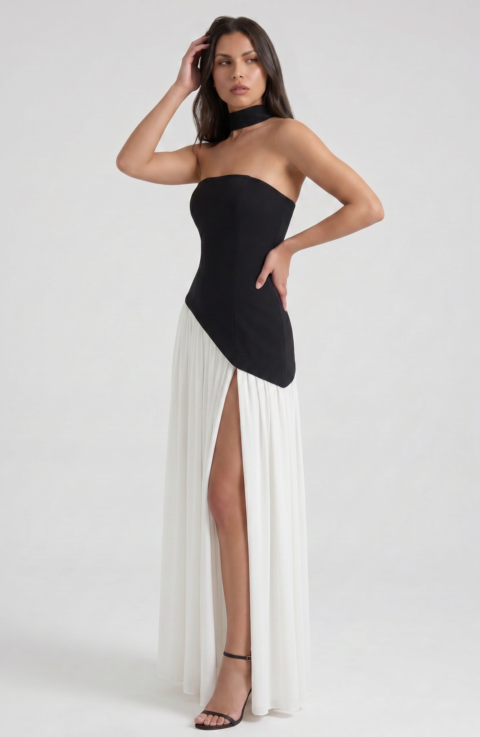 Abito maxi Serena nero e bianco Bella di Roma – look cerimonia elegante