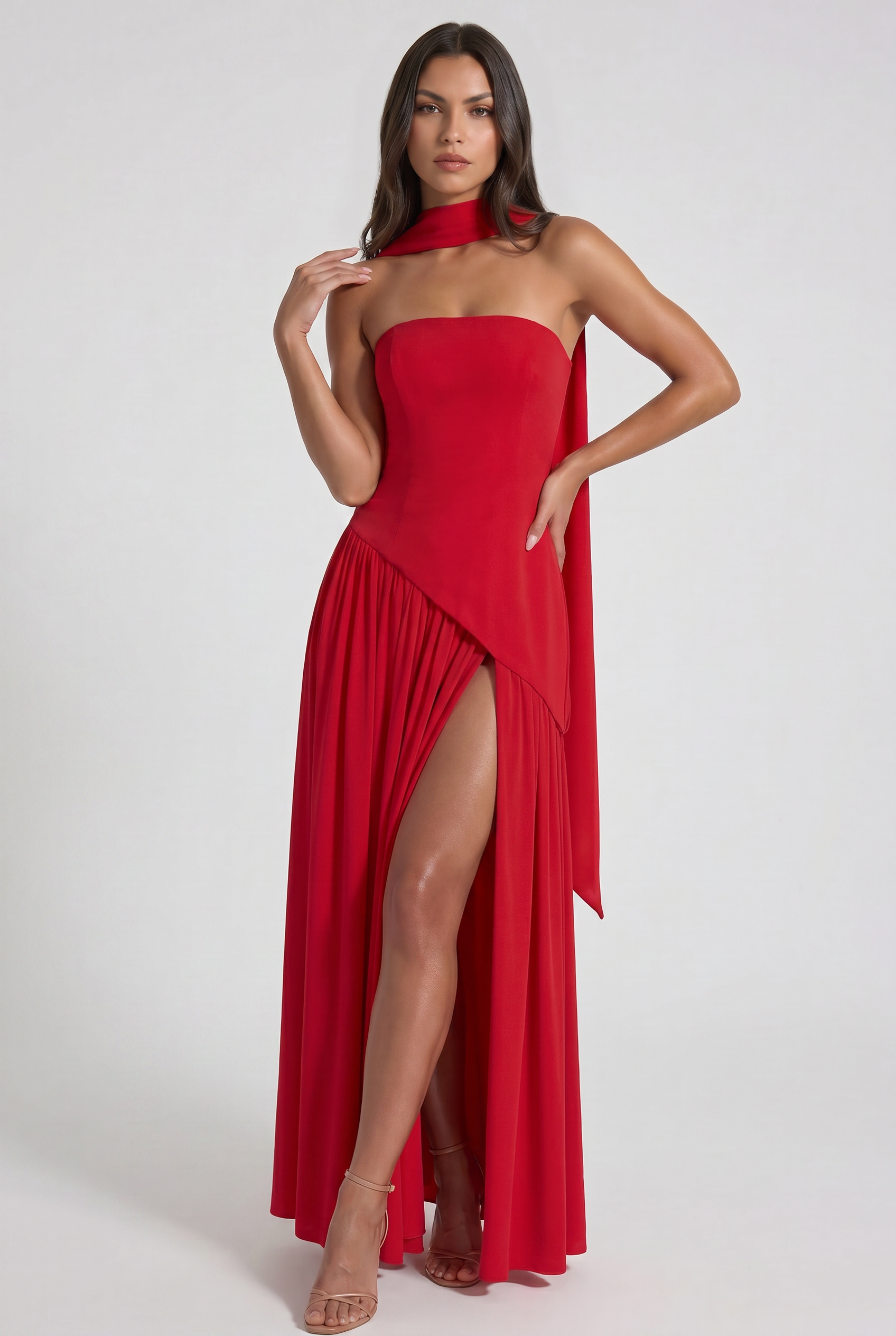 Abito maxi Serena rosso Bella di Roma – vista frontale passionale