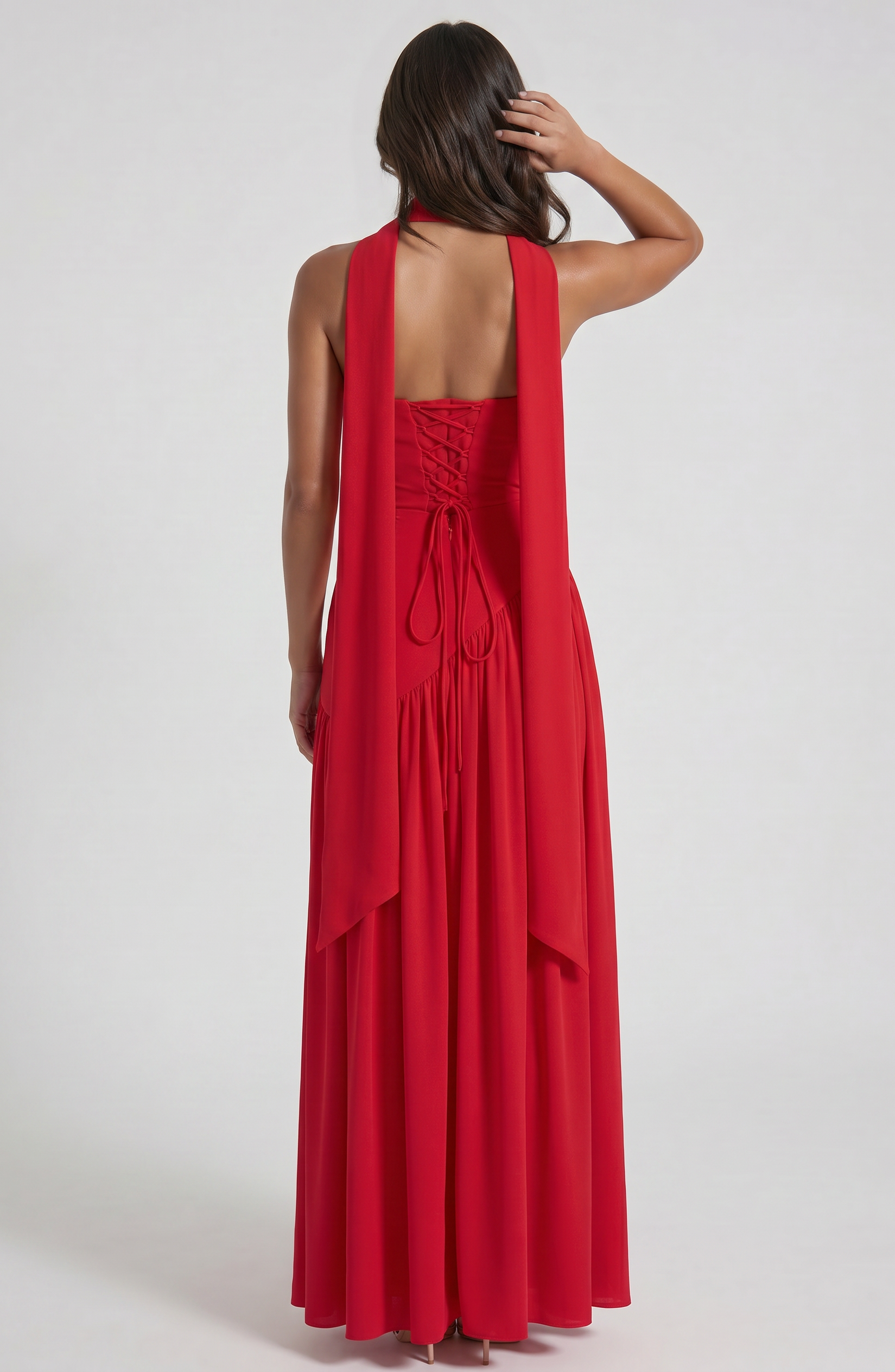 Abito maxi Serena rosso Bella di Roma – silhouette magnetica