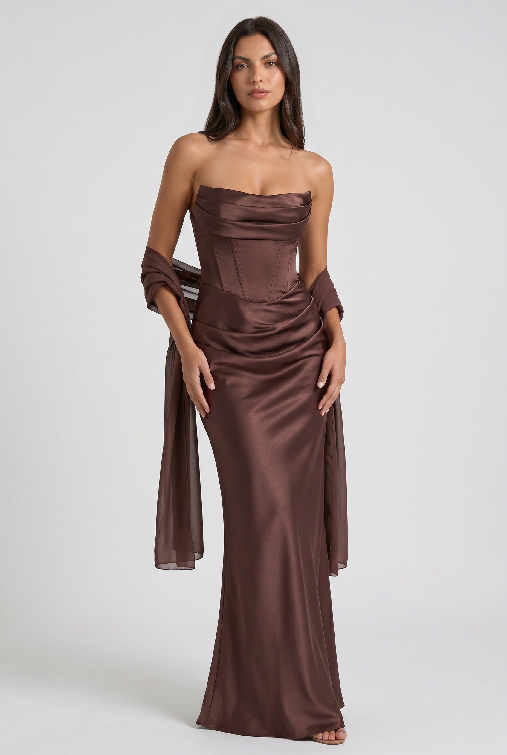 Abito maxi Vittoria marrone Bella di Roma – taglie XS-XL