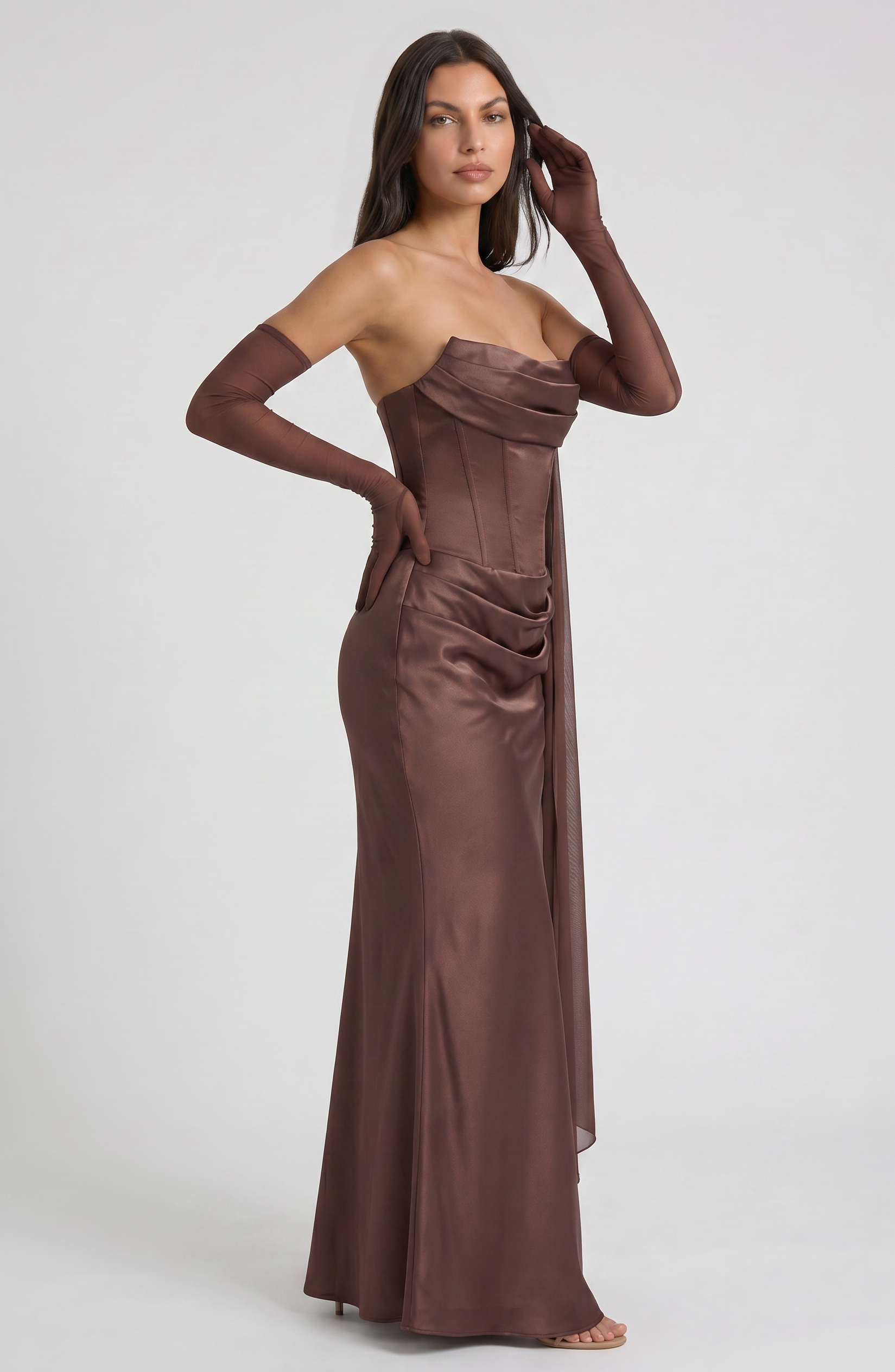Abito maxi Vittoria marrone Bella di Roma – silhouette elegante