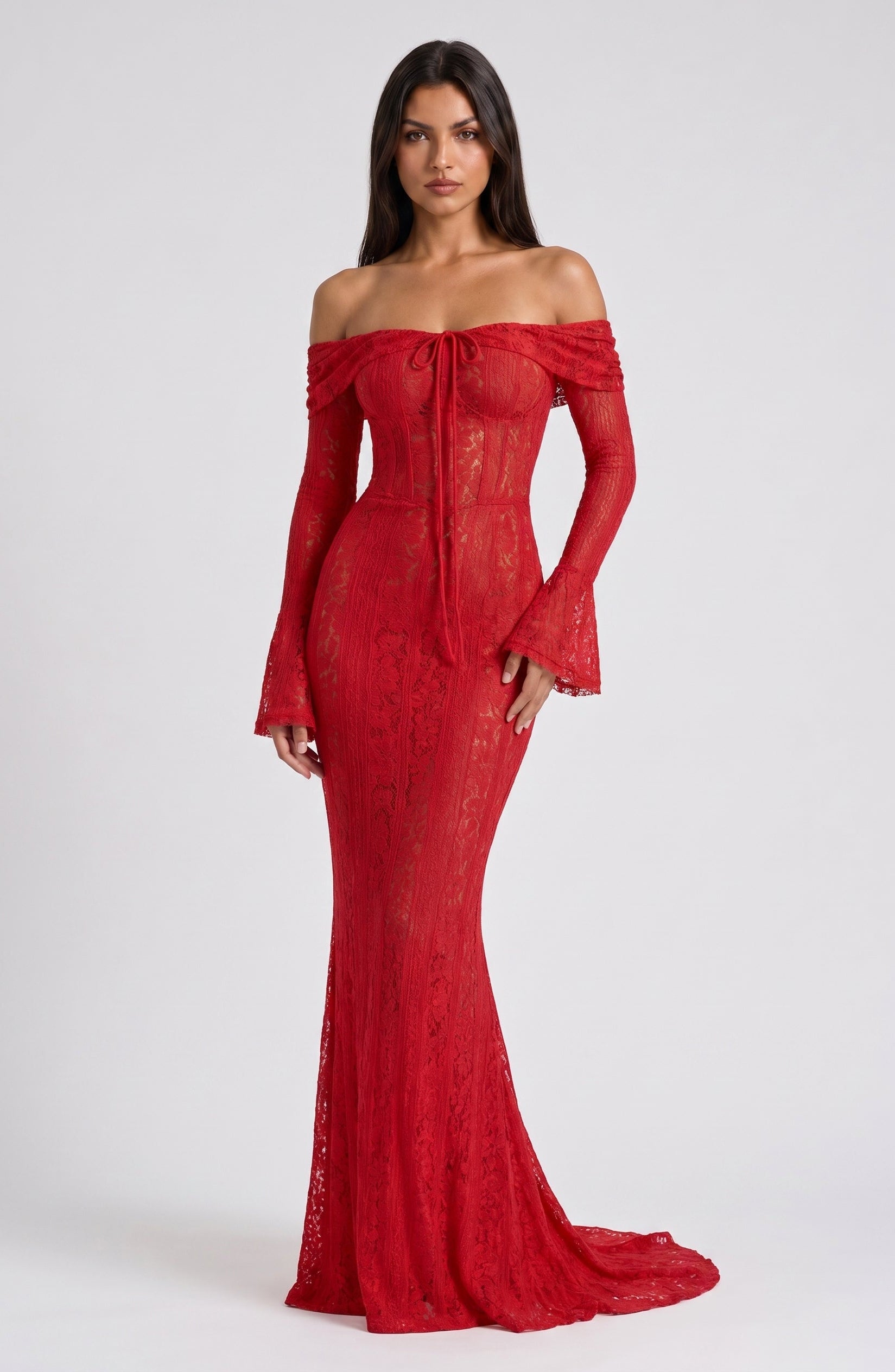 Abito maxi Alessandra rosso schiena scoperta Bella di Roma – taglie XS-XL
