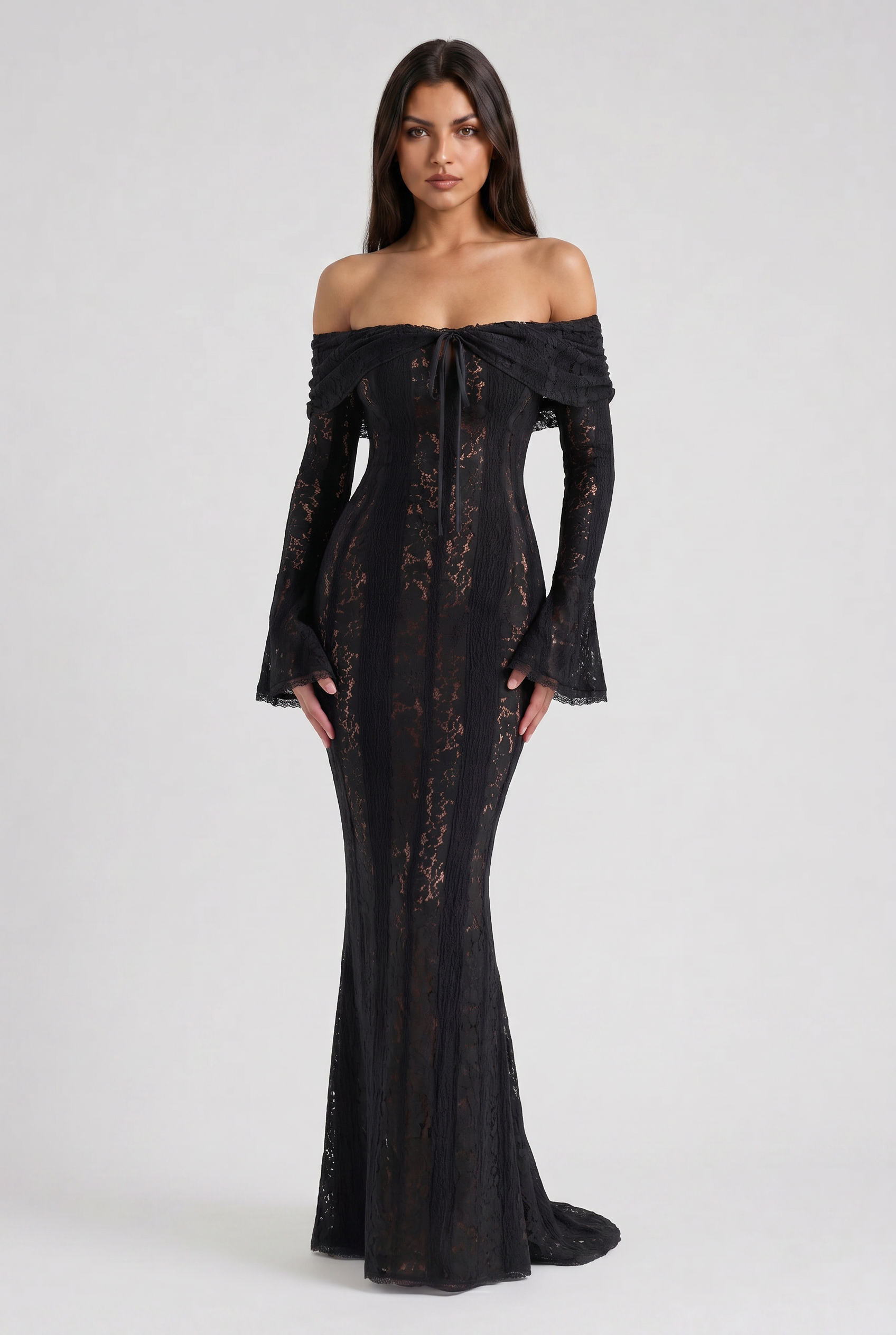 Abito maxi Alessandra nero schiena scoperta Bella di Roma – taglie XS-XL