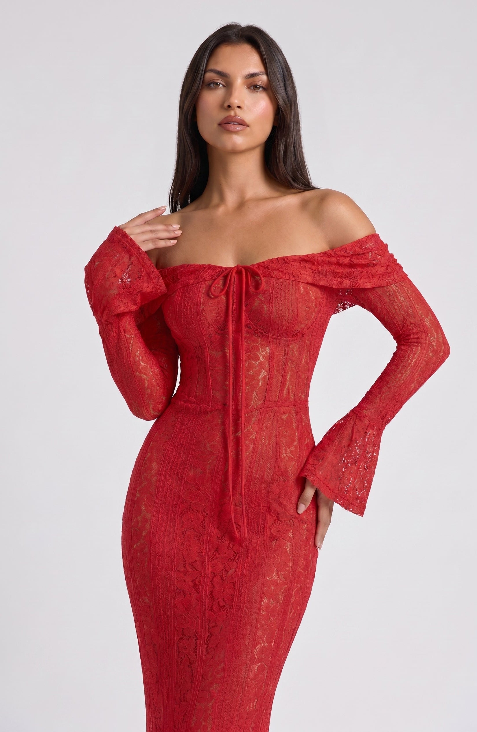 Abito maxi Alessandra rosso schiena scoperta Bella di Roma – schiena decorata
