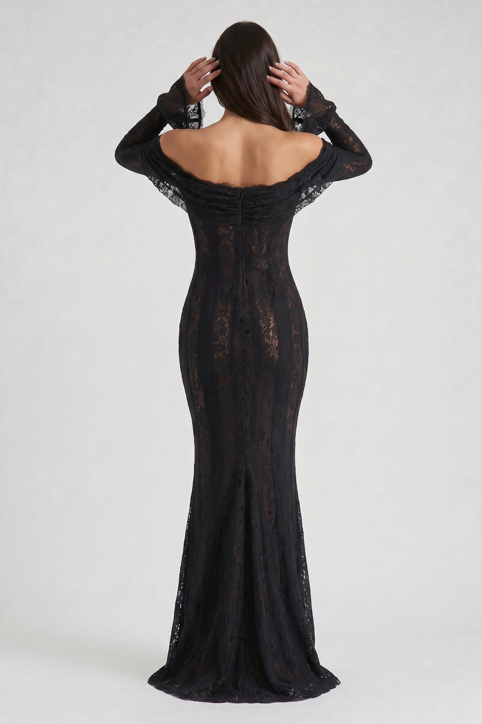 Abito maxi Alessandra nero schiena scoperta Bella di Roma – gonna maxi fluida