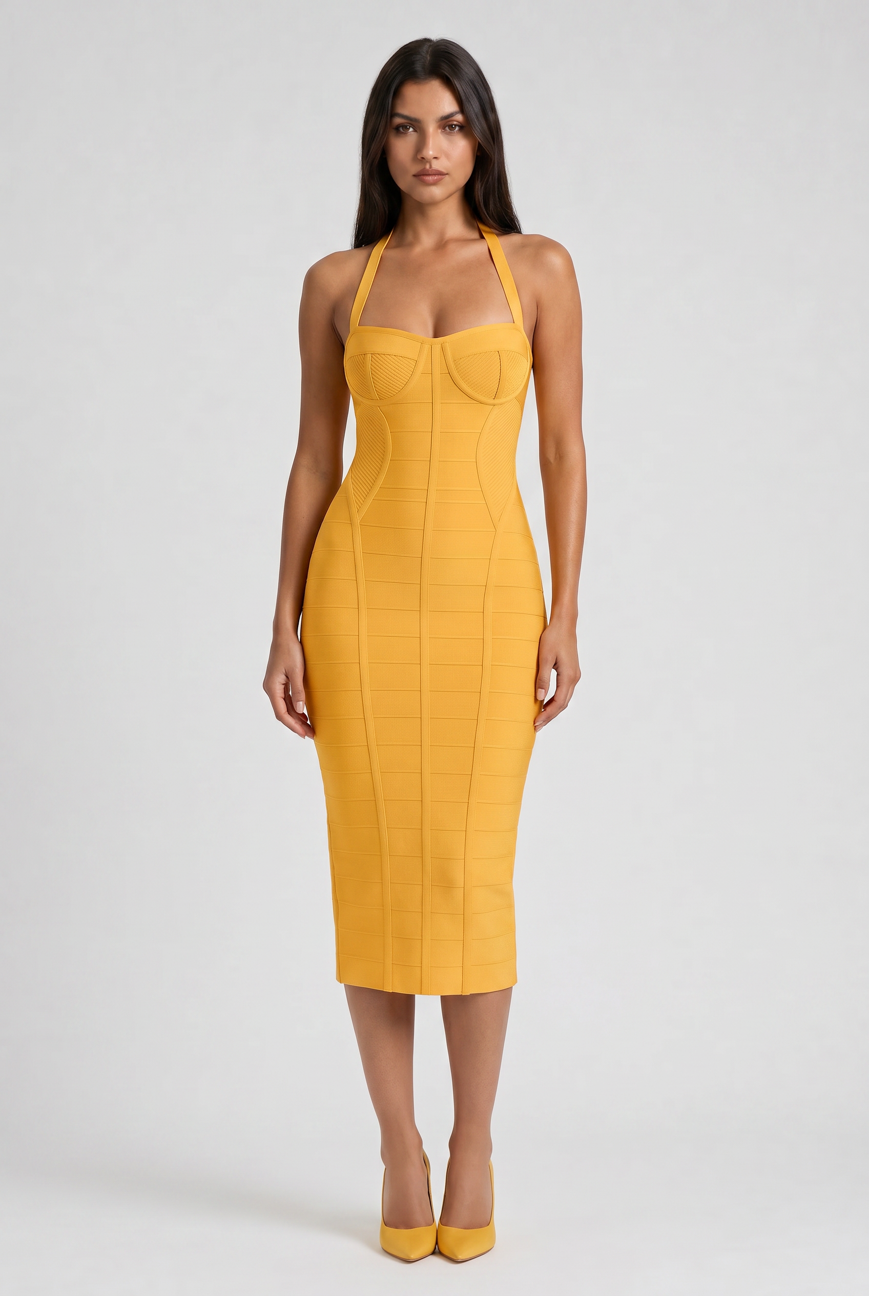Abito midi Cleopatra bandage verde oro Bella di Roma – look serata glamour