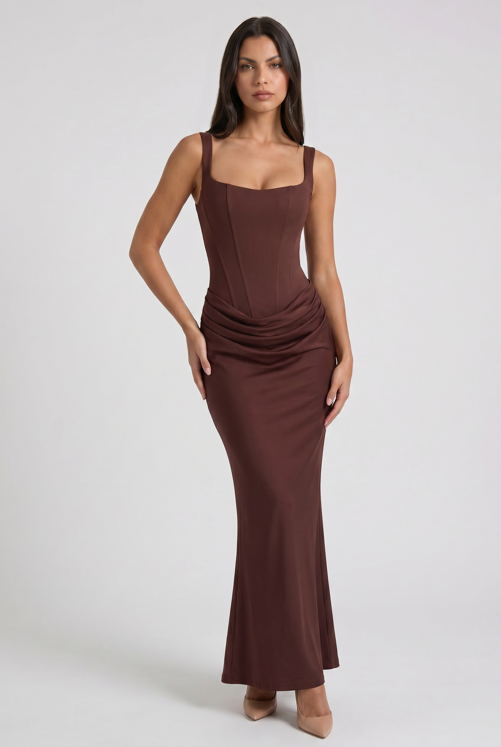 Abito maxi Éléonora satin bianco Bella di Roma – vista frontale
